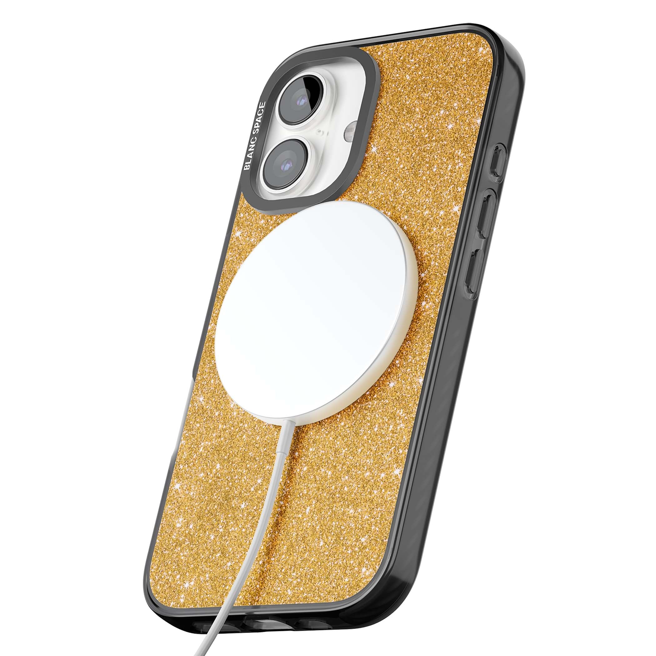 Gold Glitter gold glitter iPhone case featuring a shimmering sparkle wallpaper design in luxury gold | Black Impact Magsafe case for iPhone 16, iPhone 16 Plus
