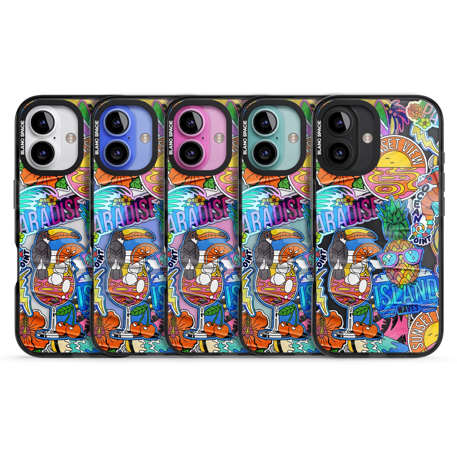 iPhone 16 Pro Max Tropical Vibes Collage Black Impact Phone Case