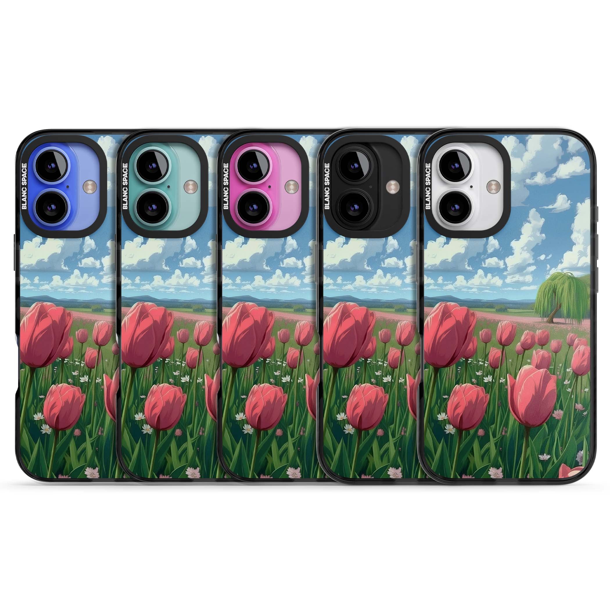 Willow By The Pink Tulips floral iPhone case | Black Impact Magsafe case for iPhone 16, iPhone 16 Plus