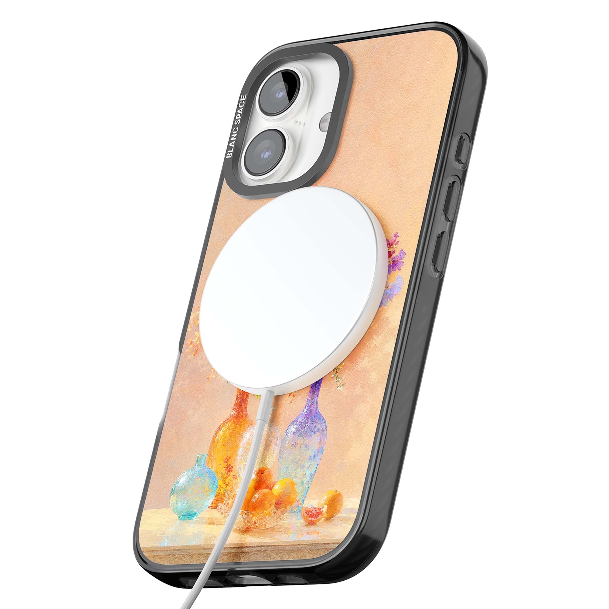 Peach Glass art iPhone case | Black Impact Magsafe case for iPhone 16, iPhone 16 Plus