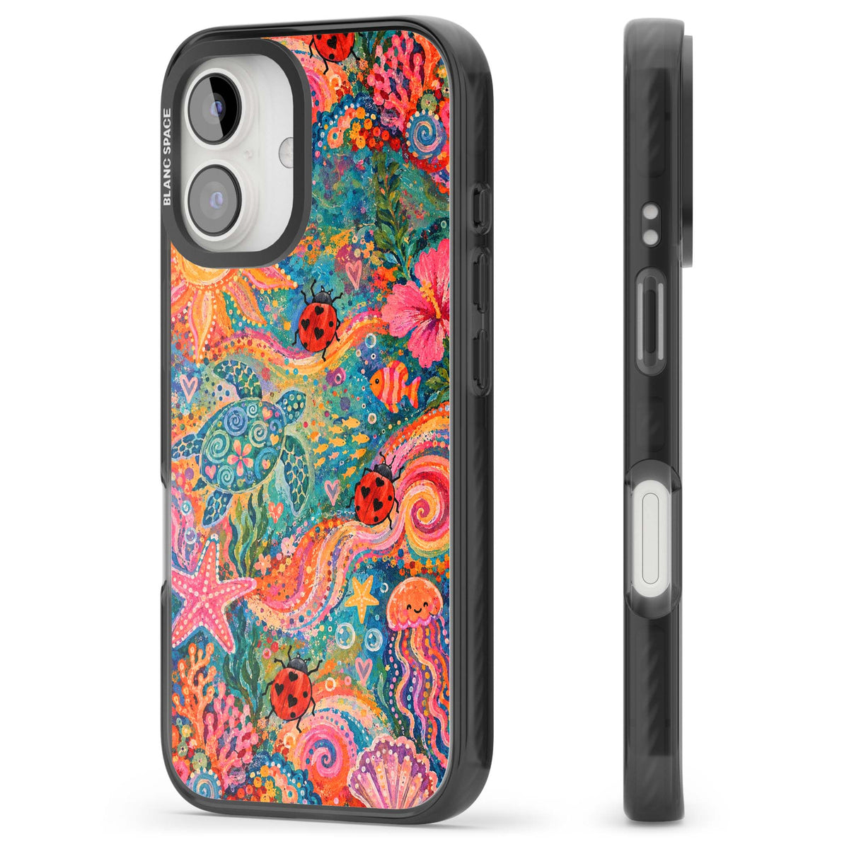 Coral Whimsy for her iPhone case | Black Impact Magsafe case for iPhone 16, iPhone 16 Plus