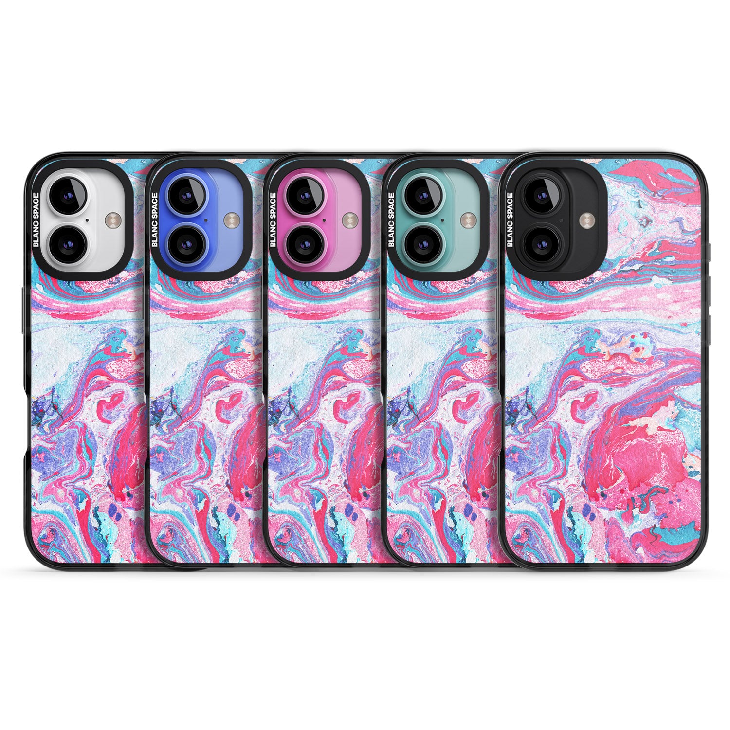 iPhone 16 Pro Max Pink, Blue & Purple Marbled Paper Pattern Black Impact Phone Case
