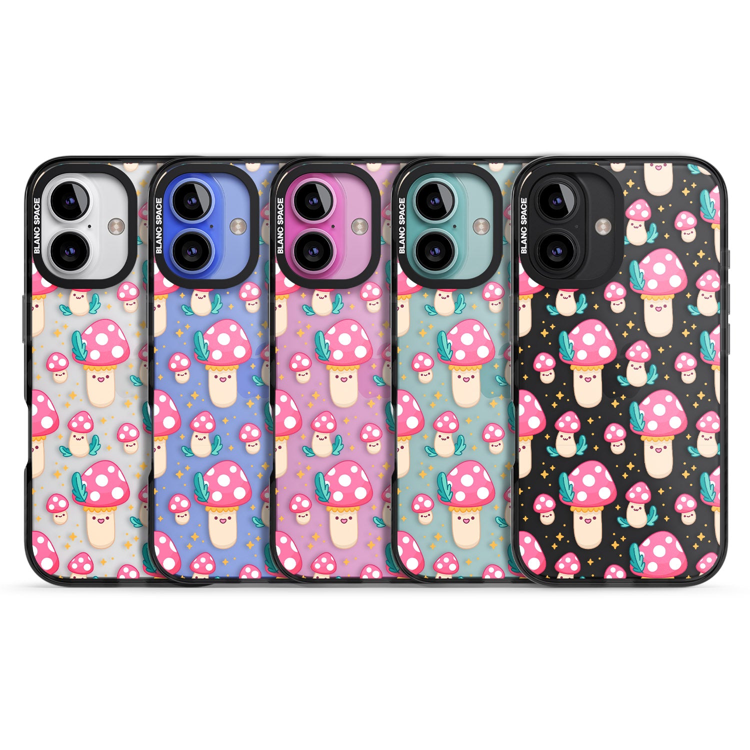 iPhone 16 Pro Max Cute Mushrooms Pattern Black Impact Phone Case