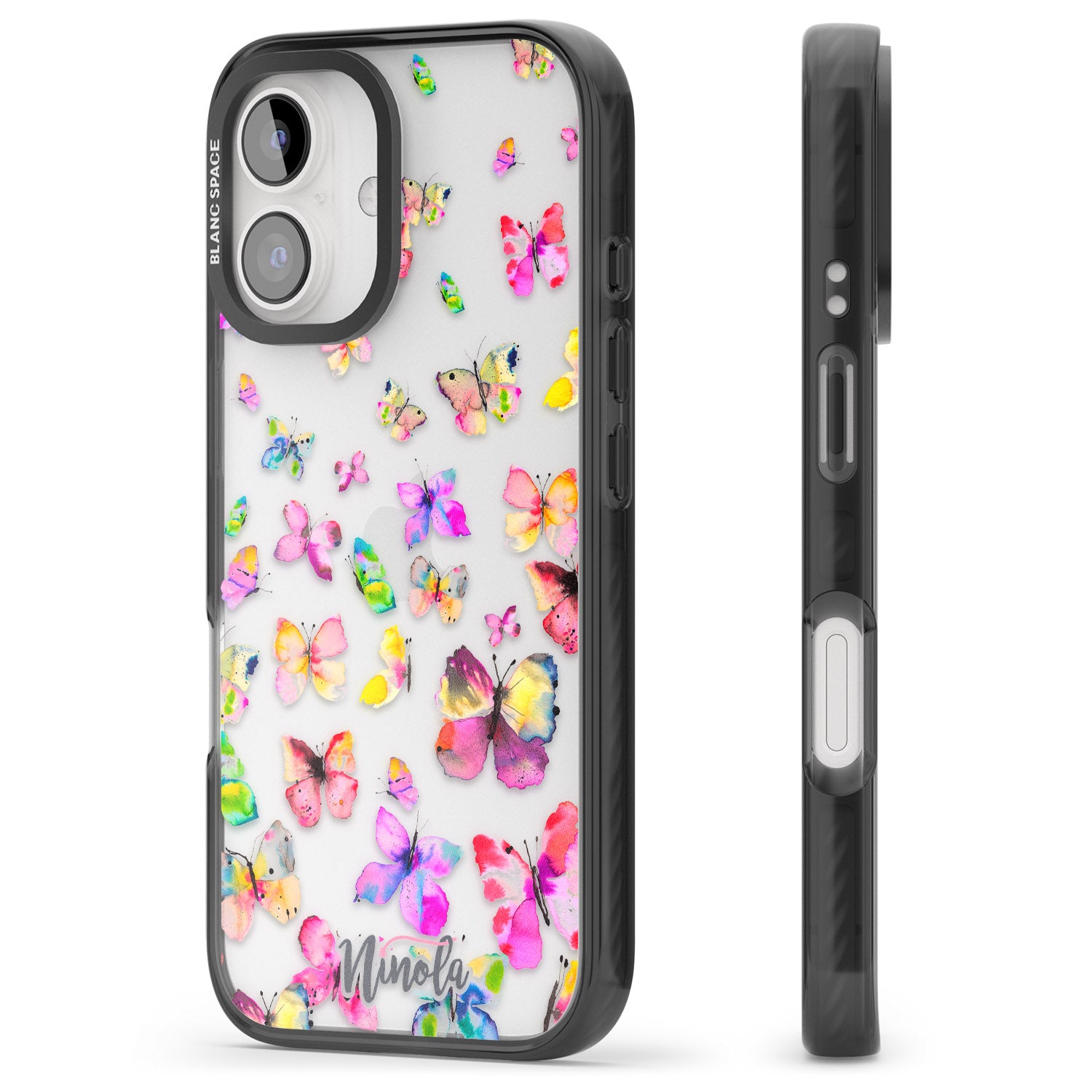 iPhone 16 Pro Max Watercolor Butterflies Black Impact Phone Case