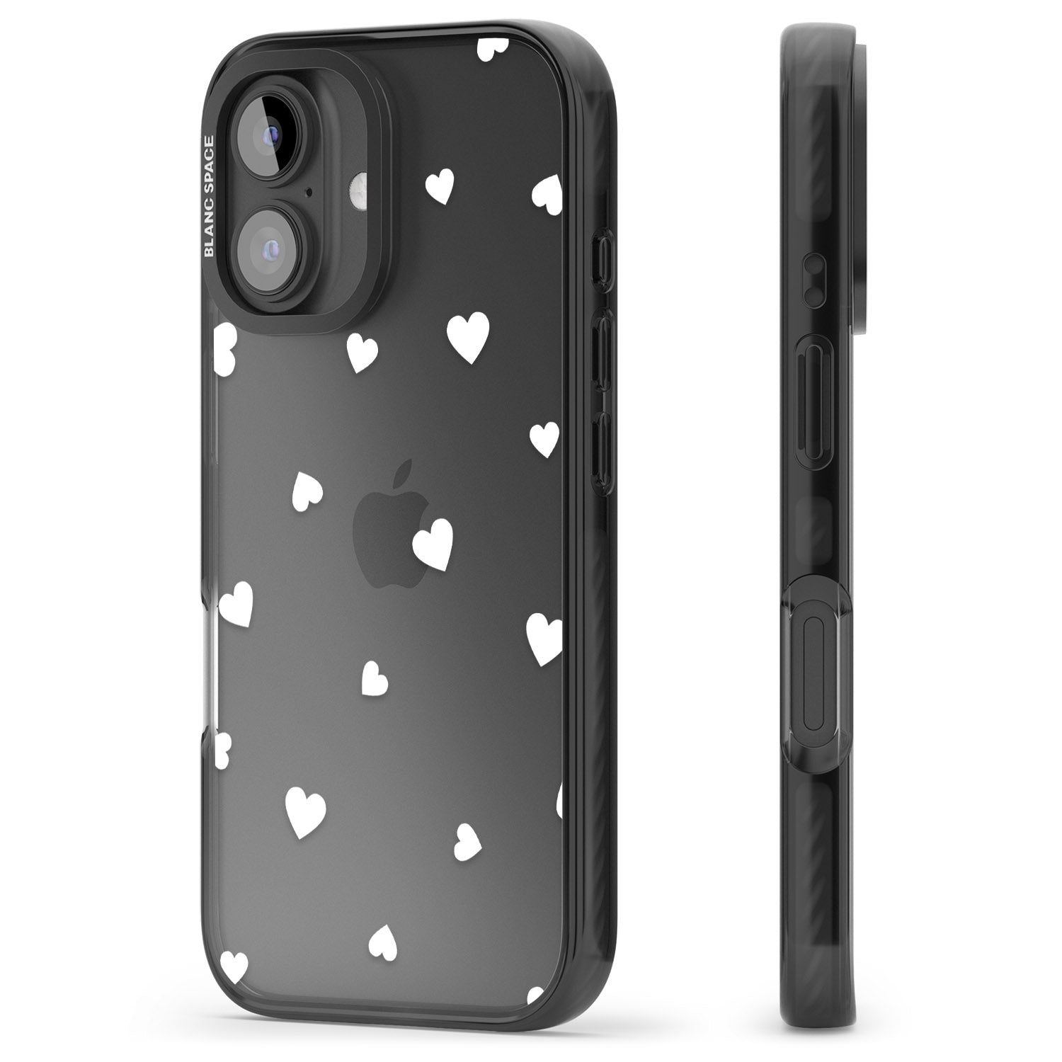 iPhone 16 Pro Max White Hearts Pattern Black Impact Phone Case