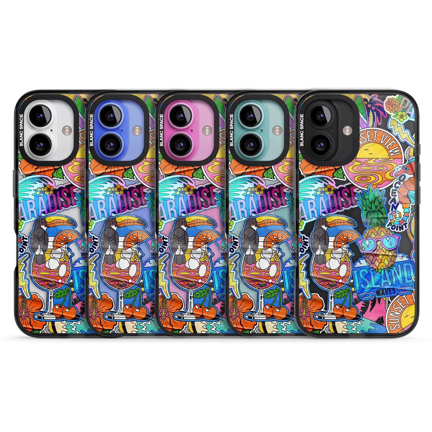 iPhone 16 Pro Max Tropical Vibes Collage Black Impact Phone Case