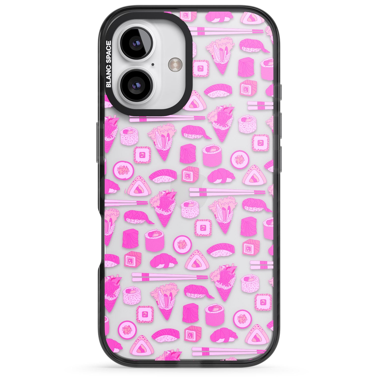 iPhone 16 Pro Max Bright Pink Sushi Pattern Black Impact Phone Case