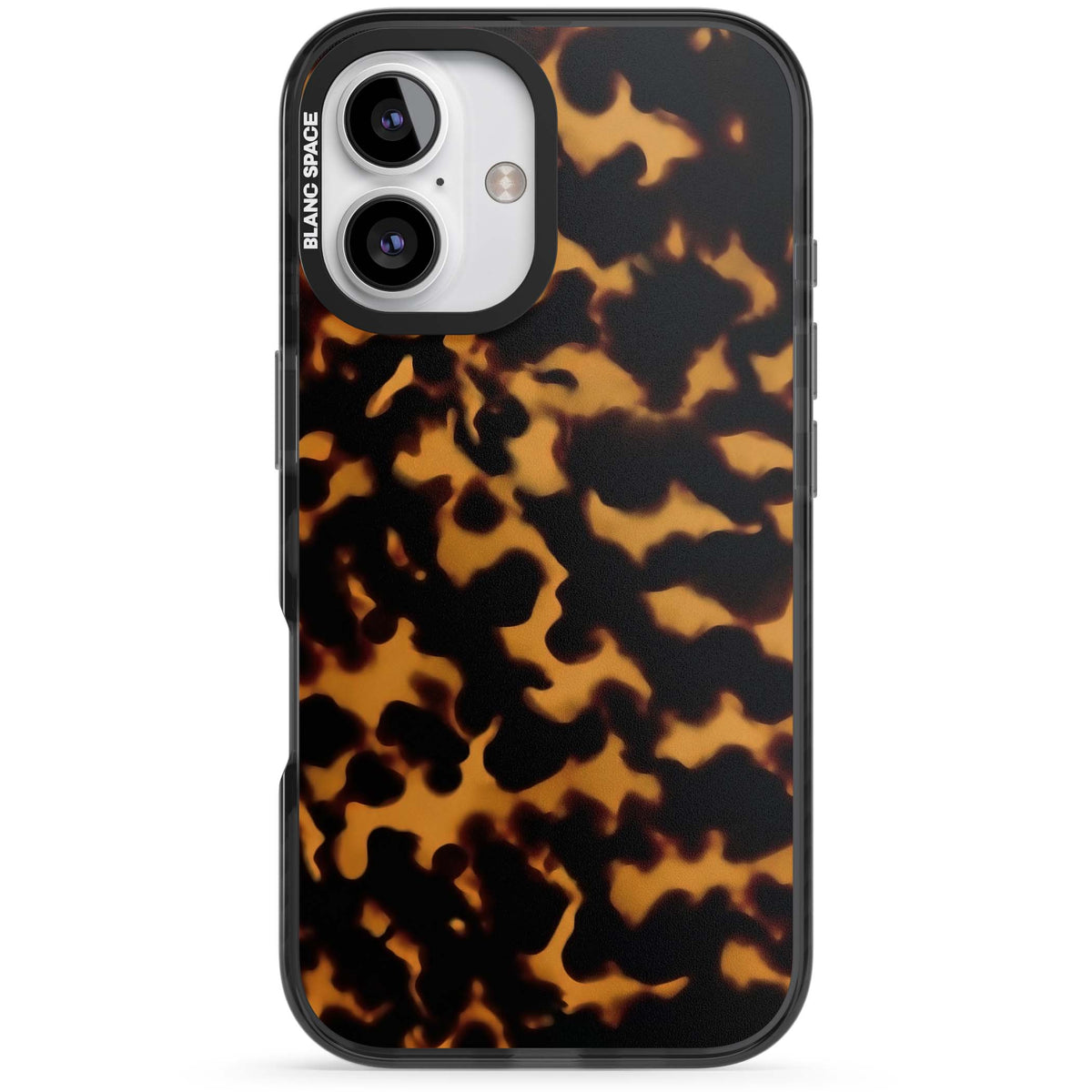 Amber Tortoise tortoiseshell iPhone case featuring warm amber and dark brown marble resin pattern | Black Impact case for iPhone 16, iPhone 16 Plus