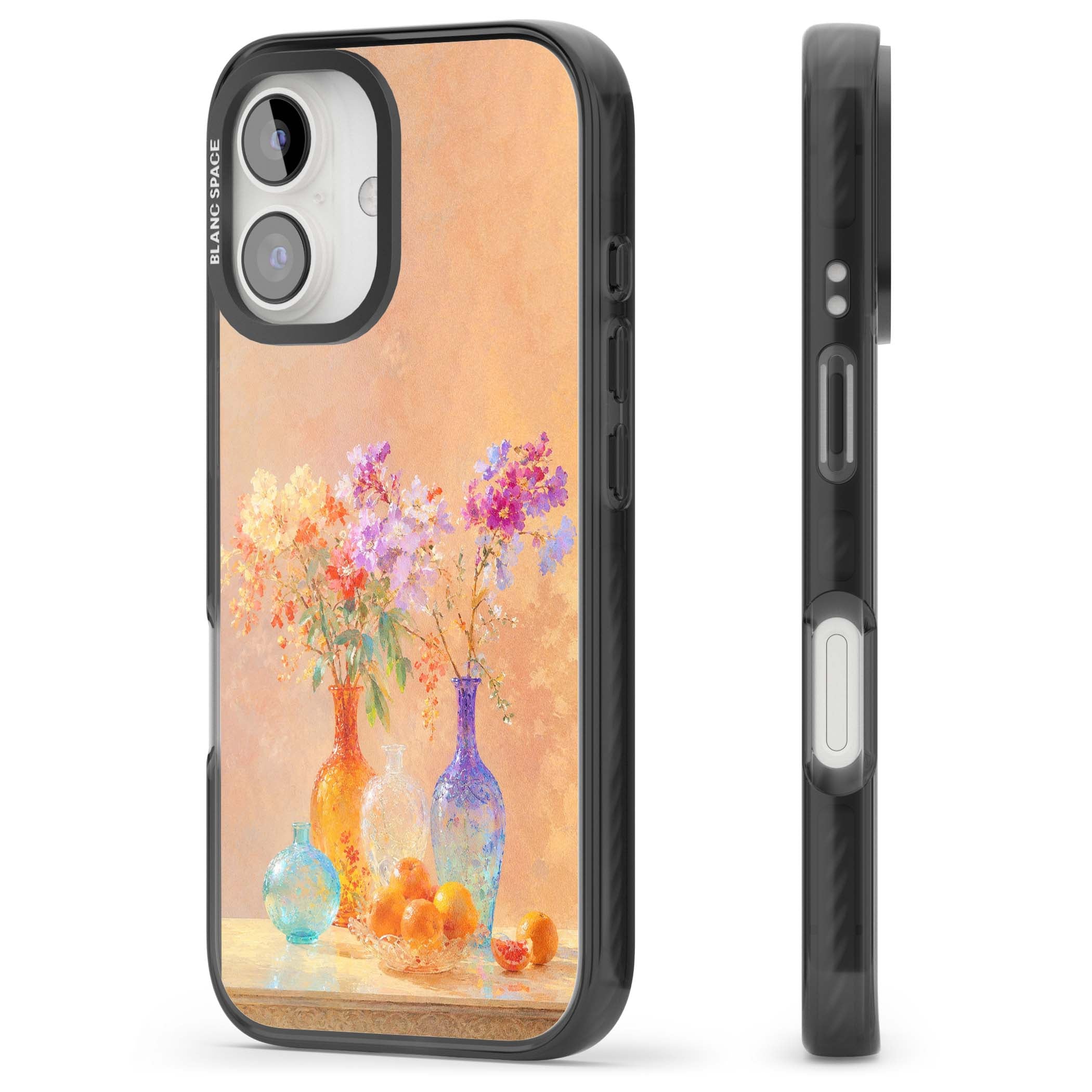 Peach Glass art iPhone case | Black Impact case for iPhone 16, iPhone 16 Plus