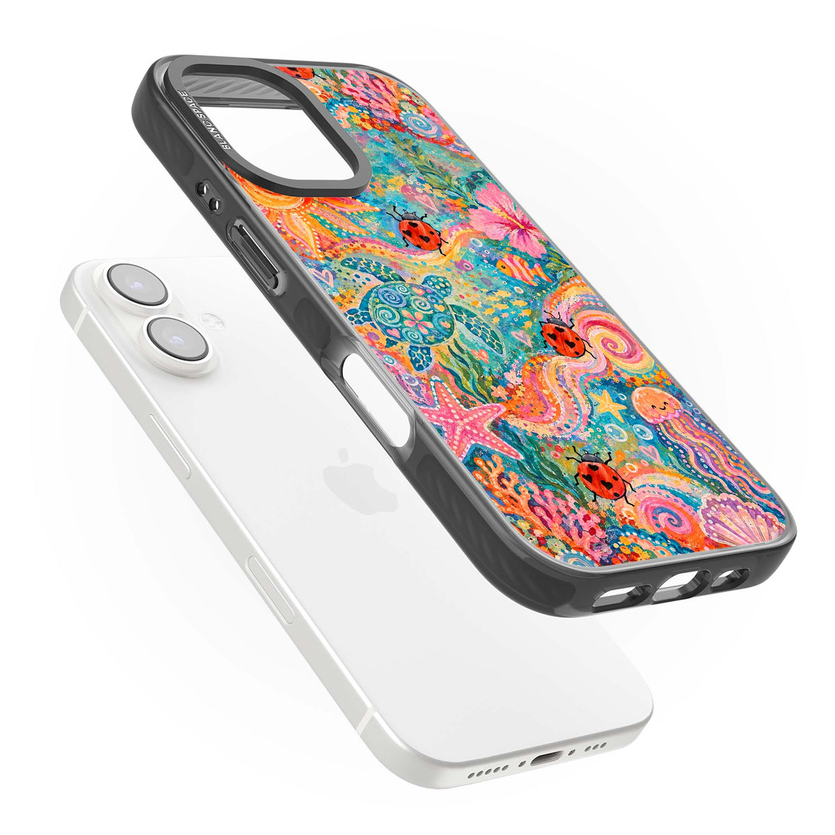 Coral Whimsy for her iPhone case | Black Impact case for iPhone 16, iPhone 16 Plus