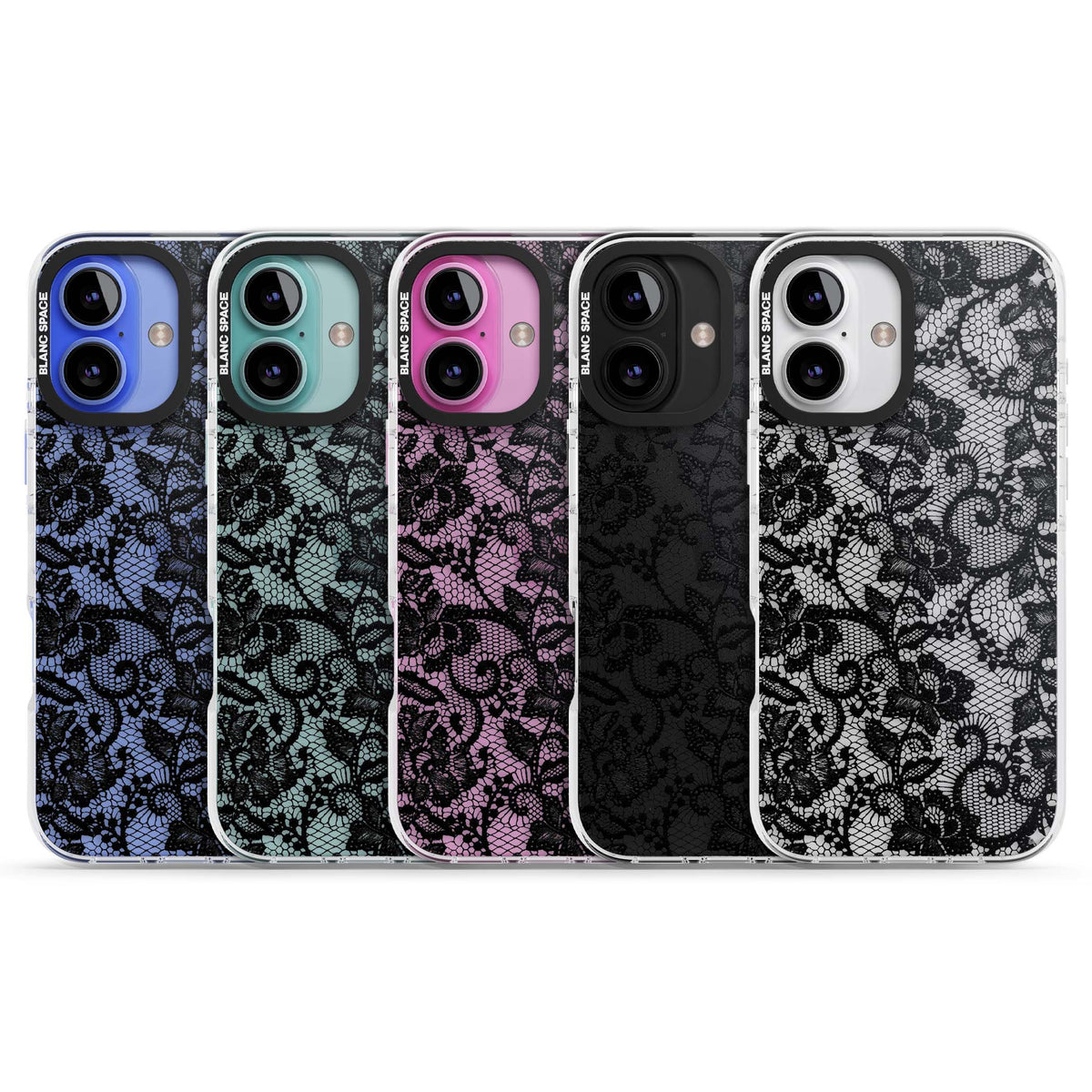Black Lace gothic iPhone case featuring intricate black floral lace pattern with vintage whimsigoth detail | Clear Impact case for iPhone 16, iPhone 16 Plus