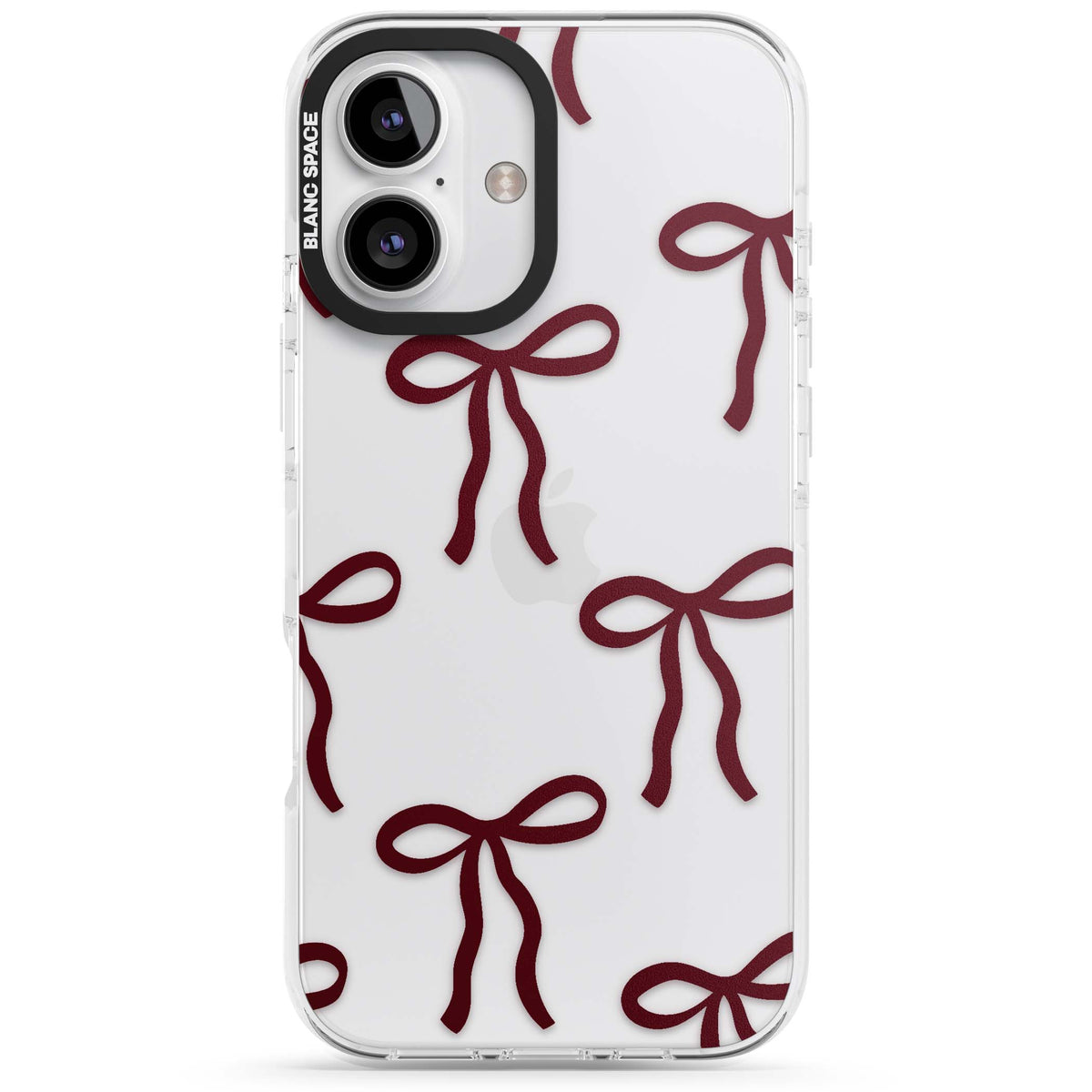 Burgundy Bows coquette iPhone case featuring hand-drawn burgundy red bows on a clear background | Clear Impact case for iPhone 16, iPhone 16 Plus