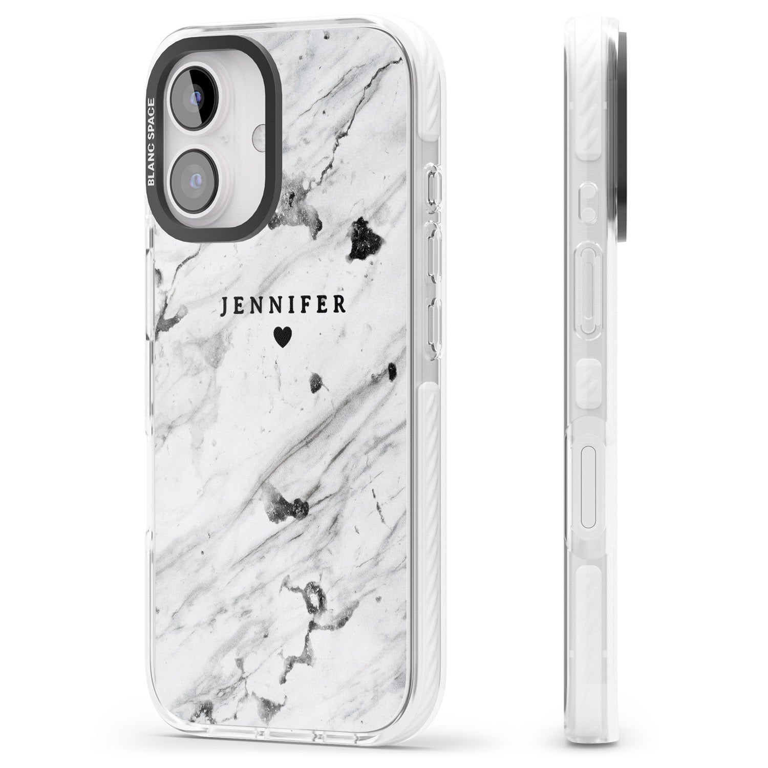 iPhone 16 Pro Max Personalised Black & White Marble Texture Black Impact Phone Case