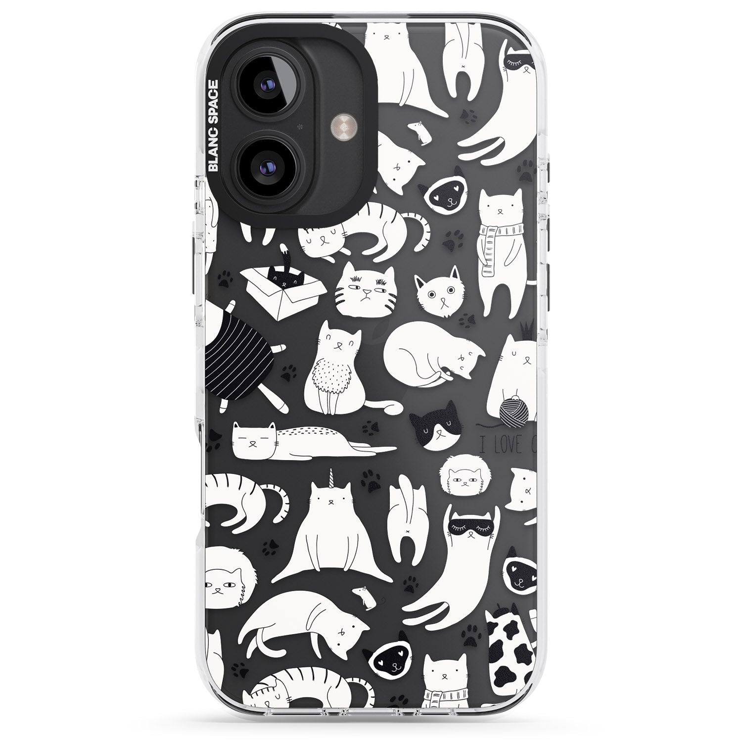 iPhone 16 Pro Max Cartoon Cat Collage - Black & White Black Impact Phone Case