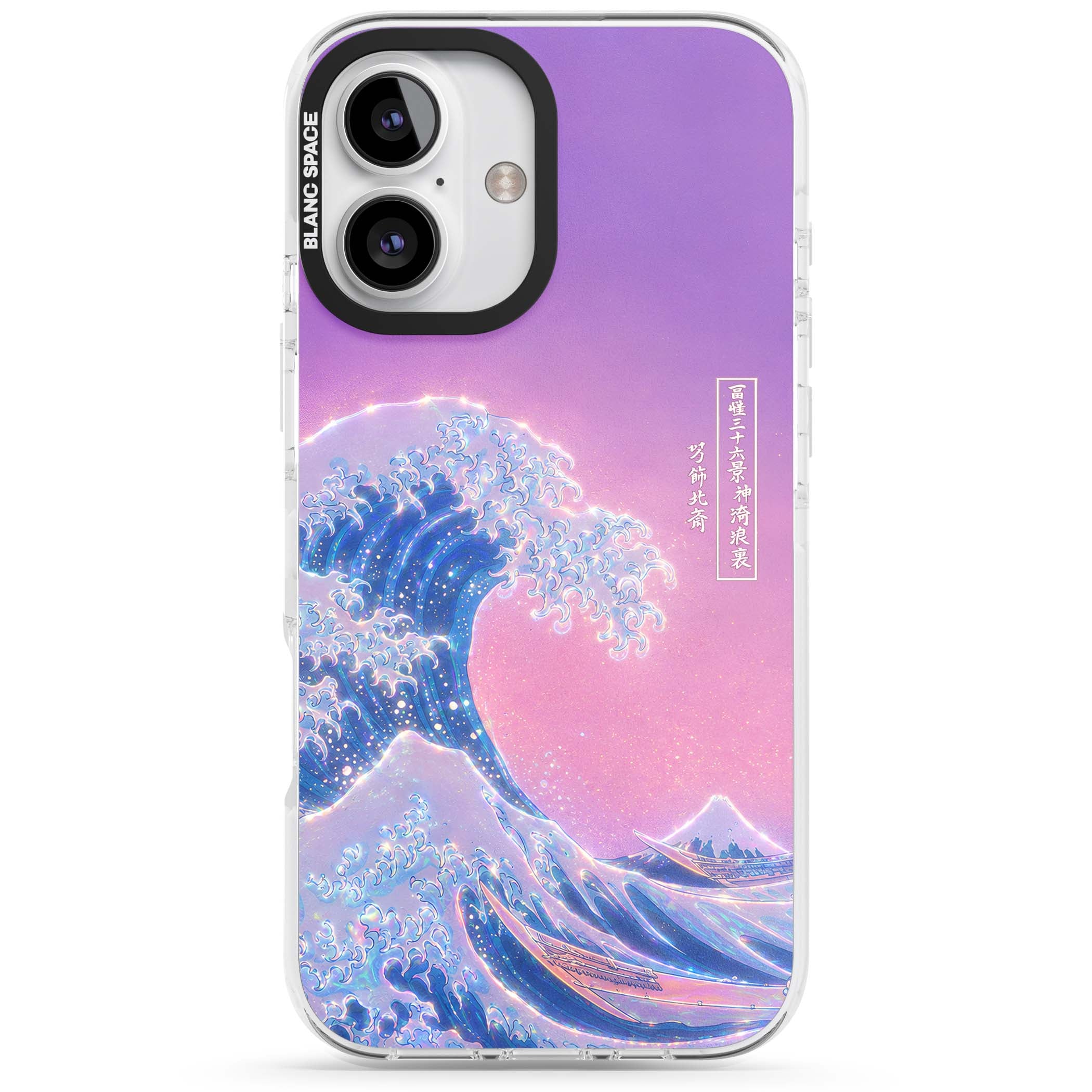 The Great Opal Wave Japanese iPhone case featuring Hokusai's great wave in iridescent pastels with lilac sky and Mou | Clear Impact case for iPhone 16, iPhone 16 Plus