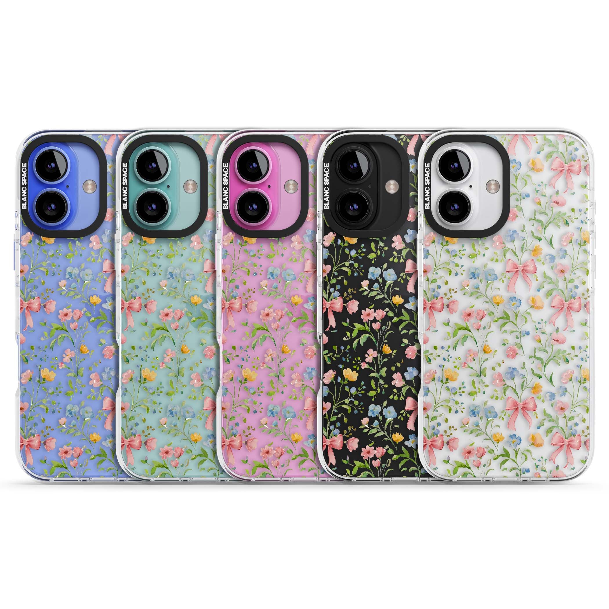 Ribbons & Wildflowers cottagecore iPhone case featuring watercolor wildflowers, pink satin bows, and delicate spring blooms o | Clear Impact case for iPhone 16, iPhone 16 Plus