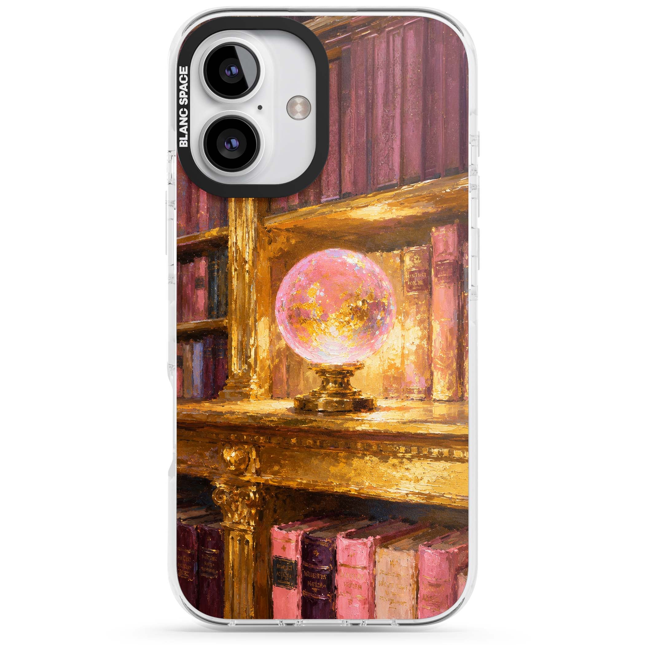 Gilded Library dark academia iPhone case featuring an oil painted crystal ball on a gilded library shelf with vintage | Clear Impact case for iPhone 16, iPhone 16 Plus