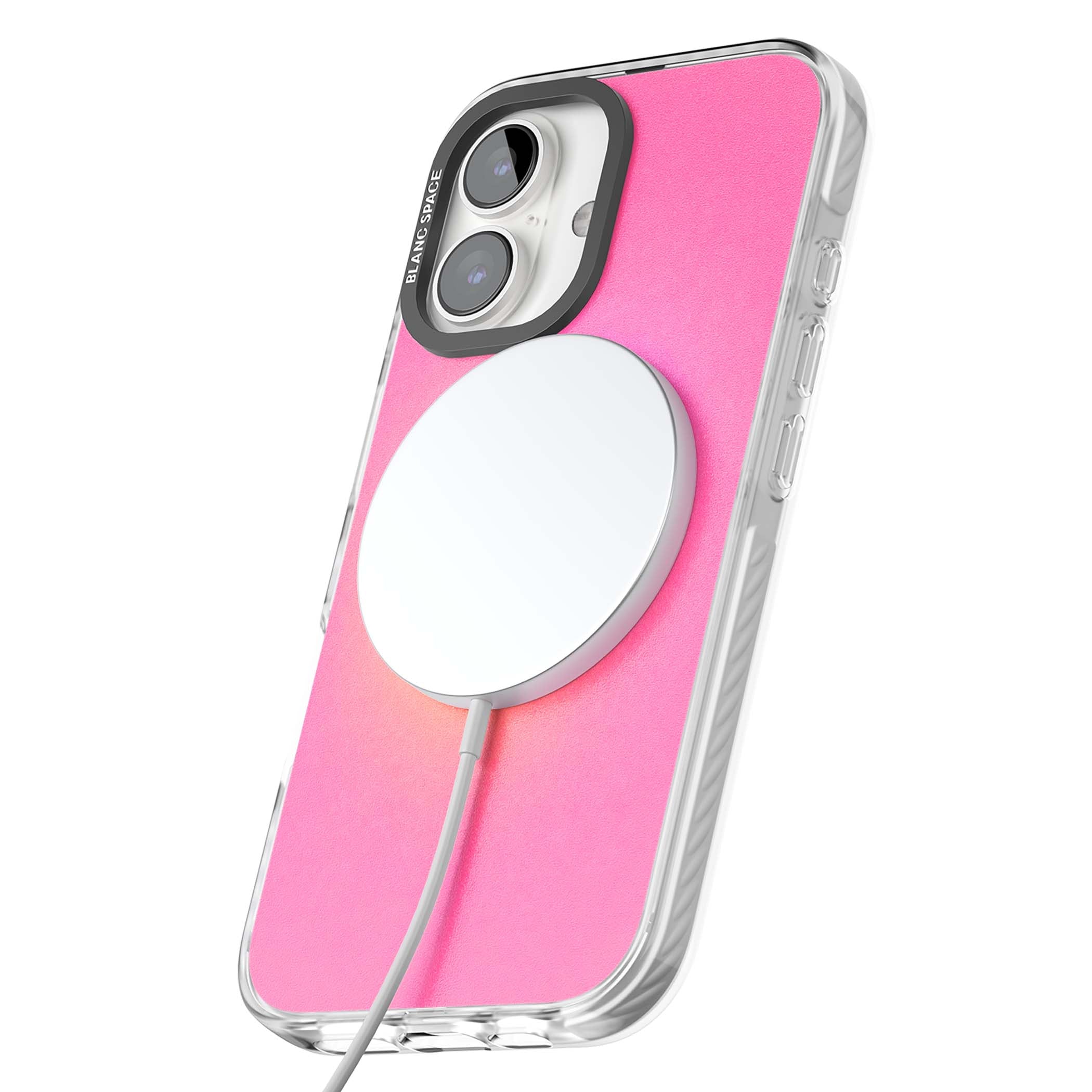 Peace Over Perfection quote iPhone case featuring a dreamy pink aura gradient and delicate white affirmation text | Impact Magsafe case for iPhone 16, iPhone 16 Plus