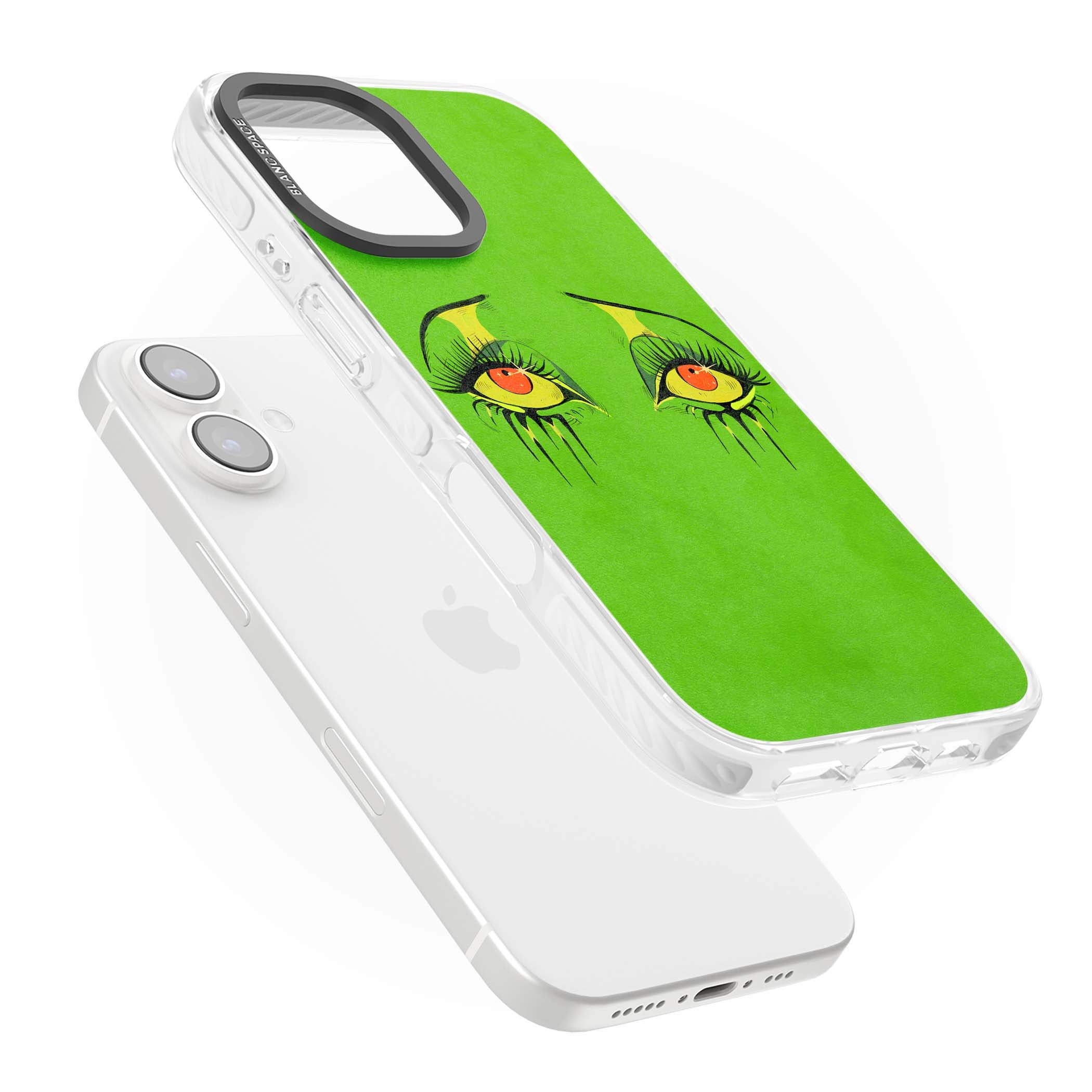Green Enchanted Eyes psychedelic art iPhone case featuring hand-drawn dripping eyes on neon green background | Impact Magsafe case for iPhone 16, iPhone 16 Plus