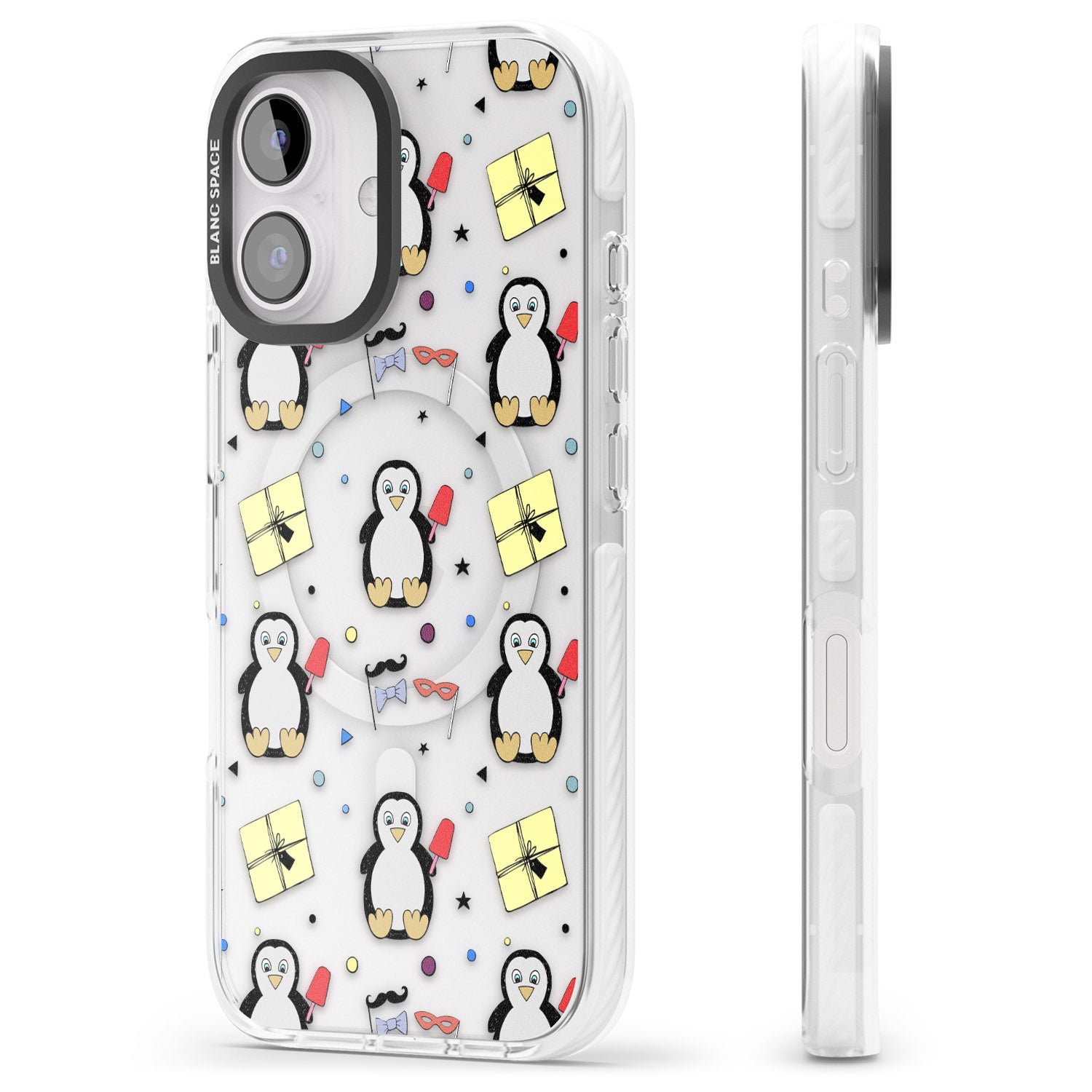 iPhone 16 Pro Max Cute Penguin Pattern Clear Black Impact Phone Case