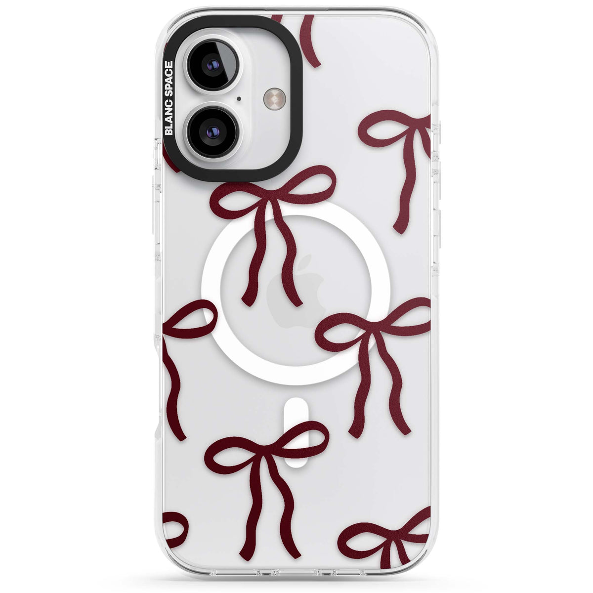 Burgundy Bows coquette iPhone case featuring hand-drawn burgundy red bows on a clear background | Impact Magsafe case for iPhone 16, iPhone 16 Plus