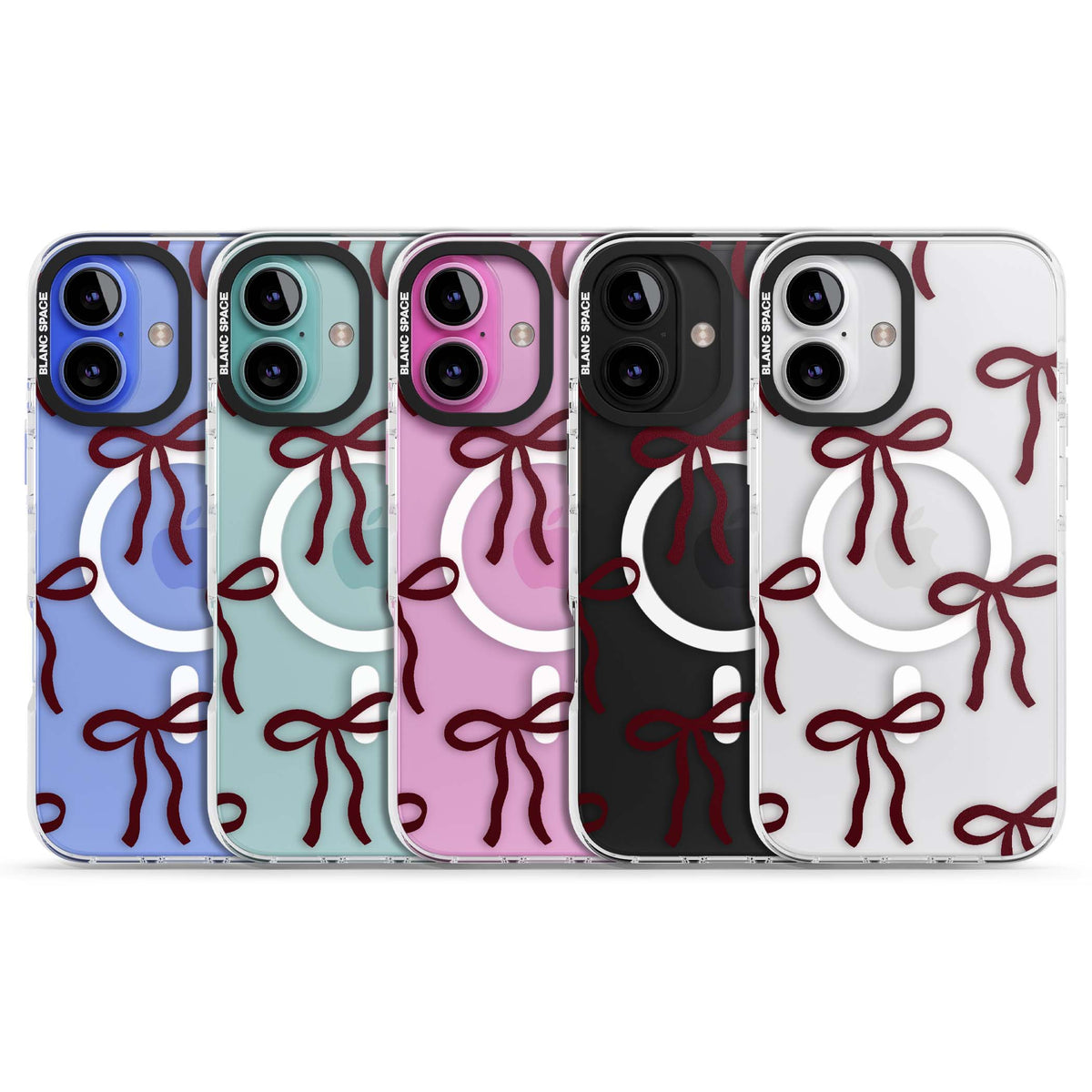 Burgundy Bows coquette iPhone case featuring hand-drawn burgundy red bows on a clear background | Impact Magsafe case for iPhone 16, iPhone 16 Plus