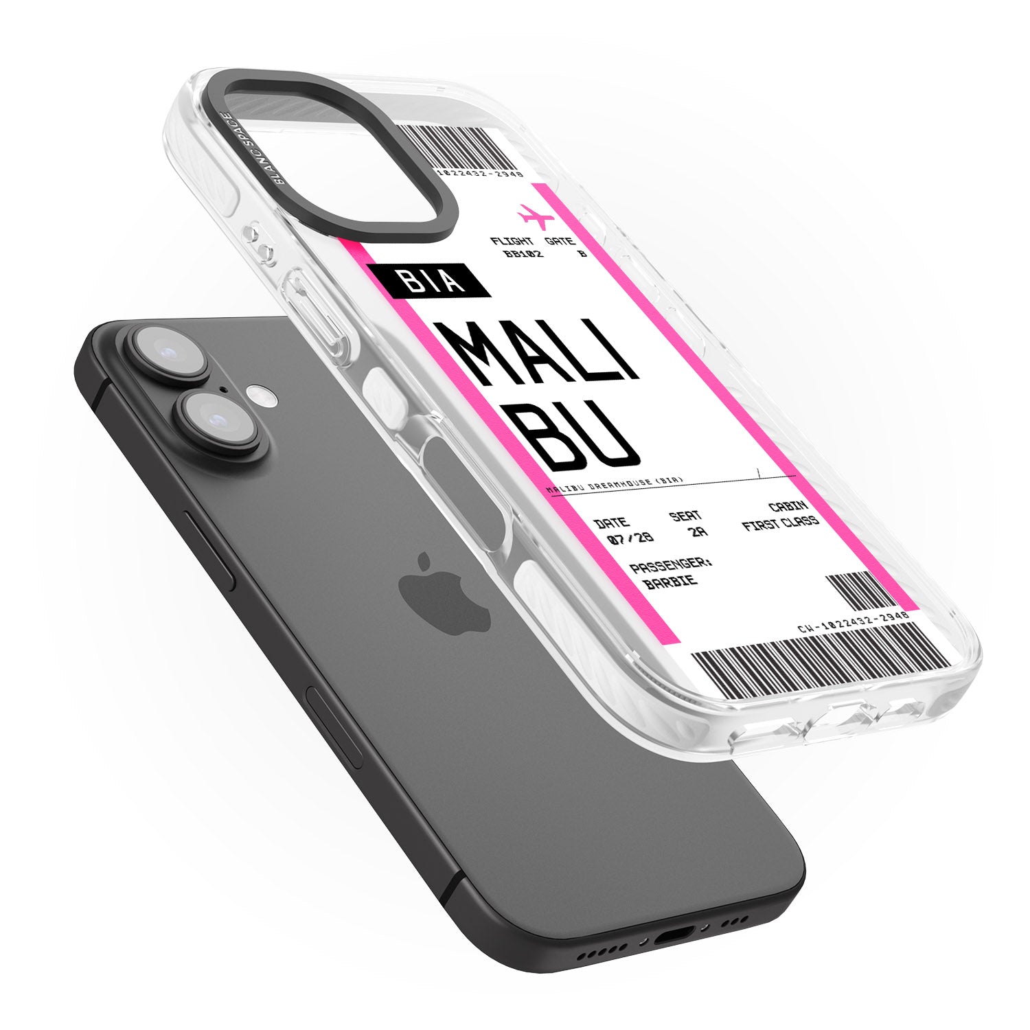 iPhone 16 Pro Max Personalised Pink Malibu Boarding Pass Black Impact Phone Case