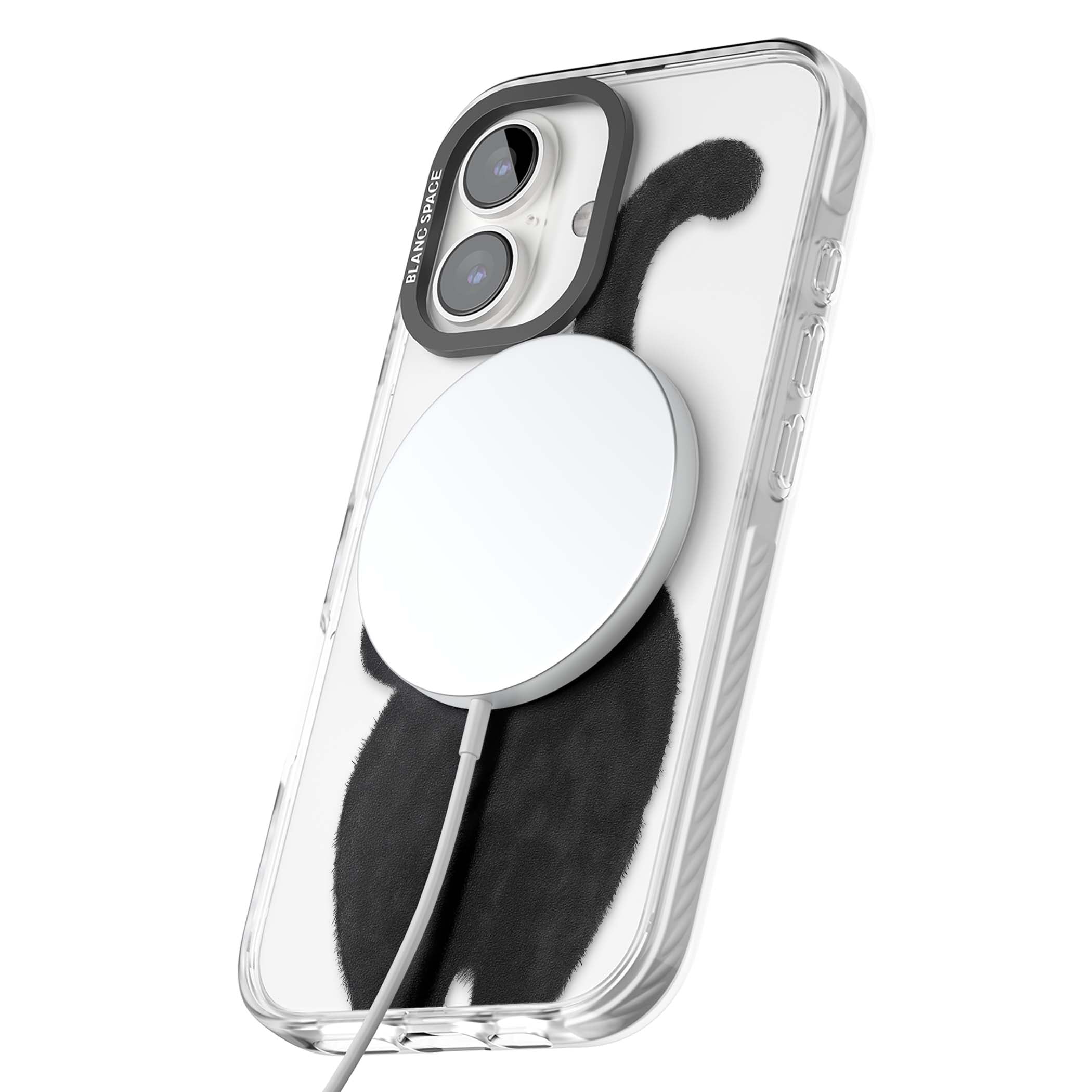 The Cat's Kiss cute cat iPhone case featuring a hand-painted tuxedo kitty with green eyes and a pink heart on a clear | Impact Magsafe case for iPhone 16, iPhone 16 Plus