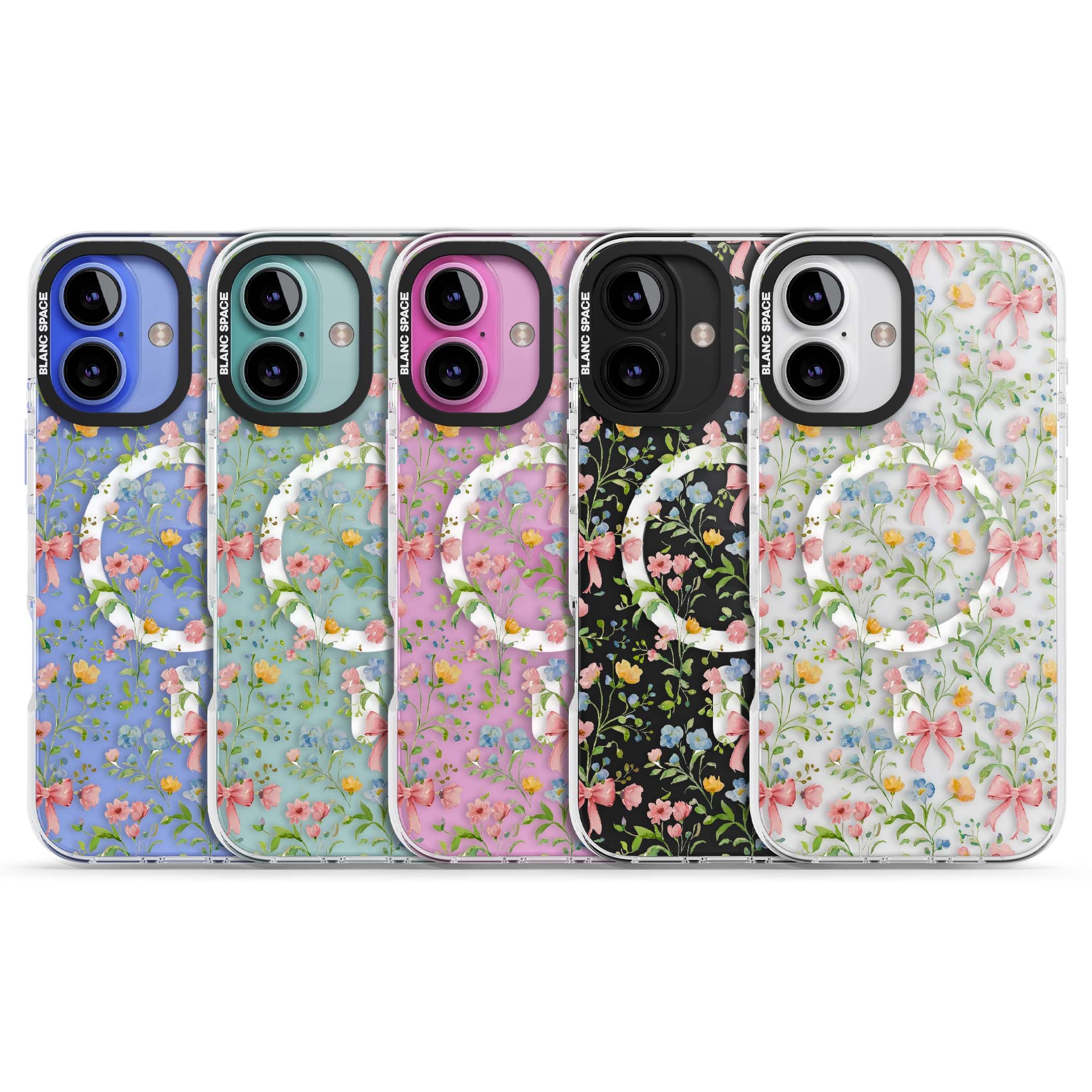 Ribbons & Wildflowers cottagecore iPhone case featuring watercolor wildflowers, pink satin bows, and delicate spring blooms o | Impact Magsafe case for iPhone 16, iPhone 16 Plus