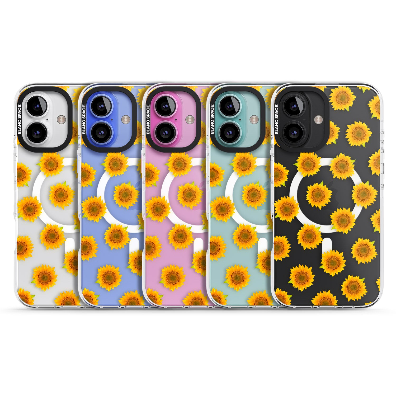 iPhone 16 Pro Max Sunflowers Transparent Pattern Black Impact Phone Case