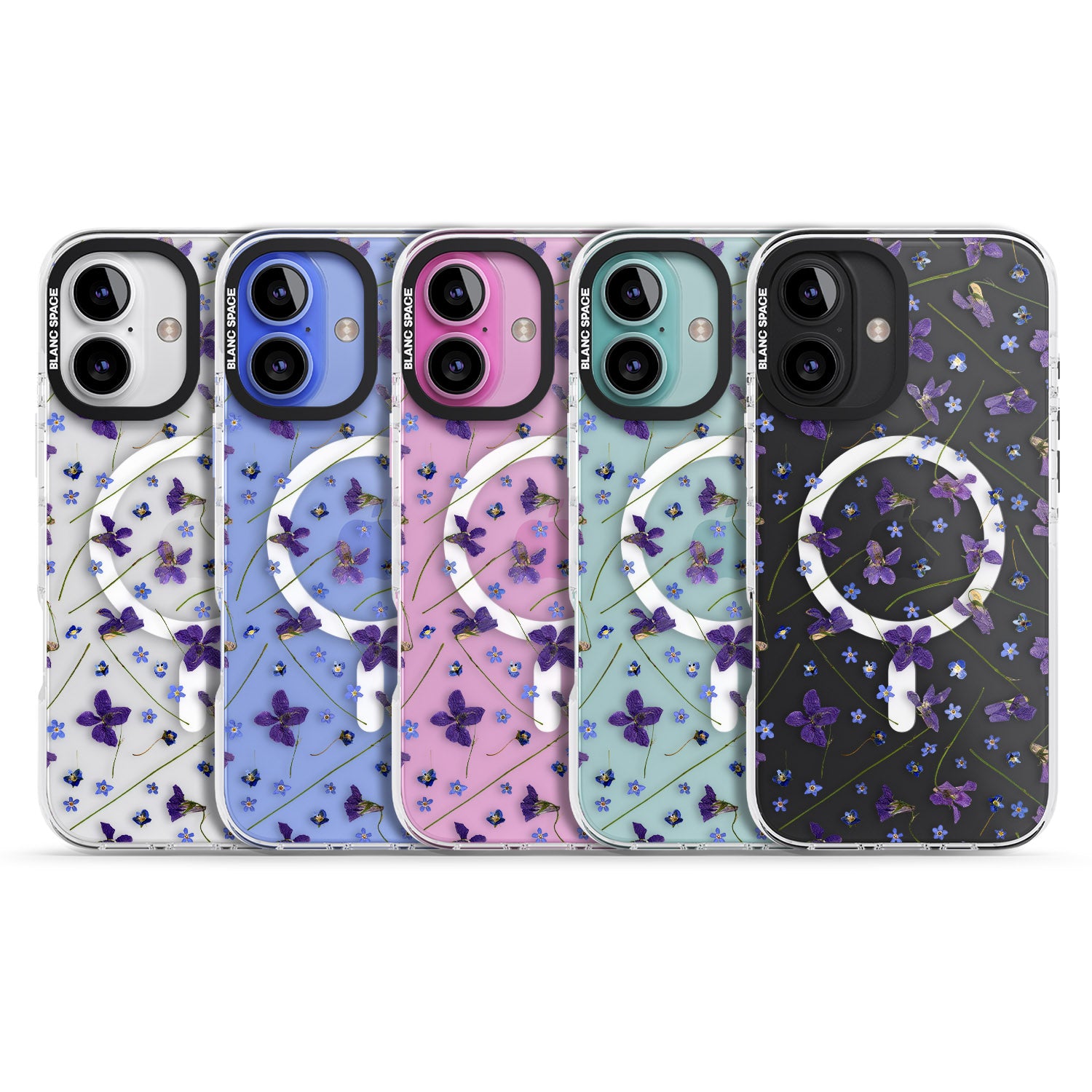 iPhone 16 Pro Max Violet & Blue Floral Pattern Design Black Impact Phone Case