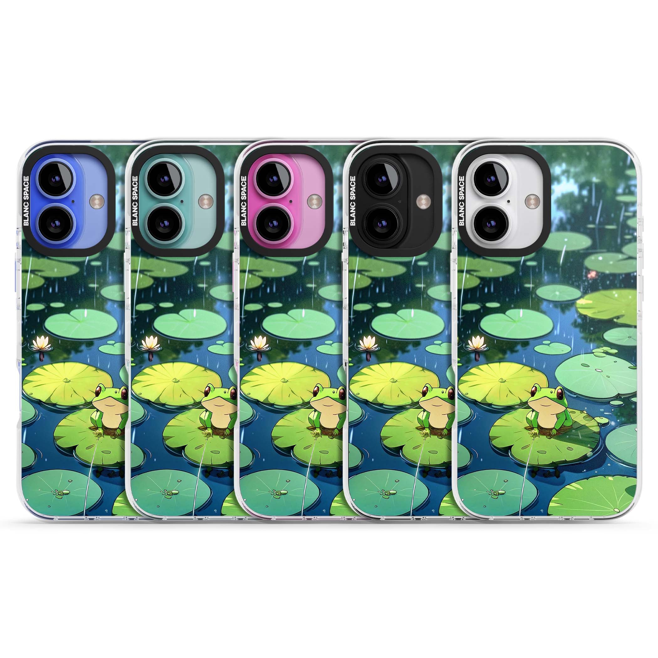Frog In Lily Pond cottagecore iPhone case featuring a cute green frog on a lily pad with falling rain and a lotus flower | Impact Magsafe case for iPhone 16, iPhone 16 Plus
