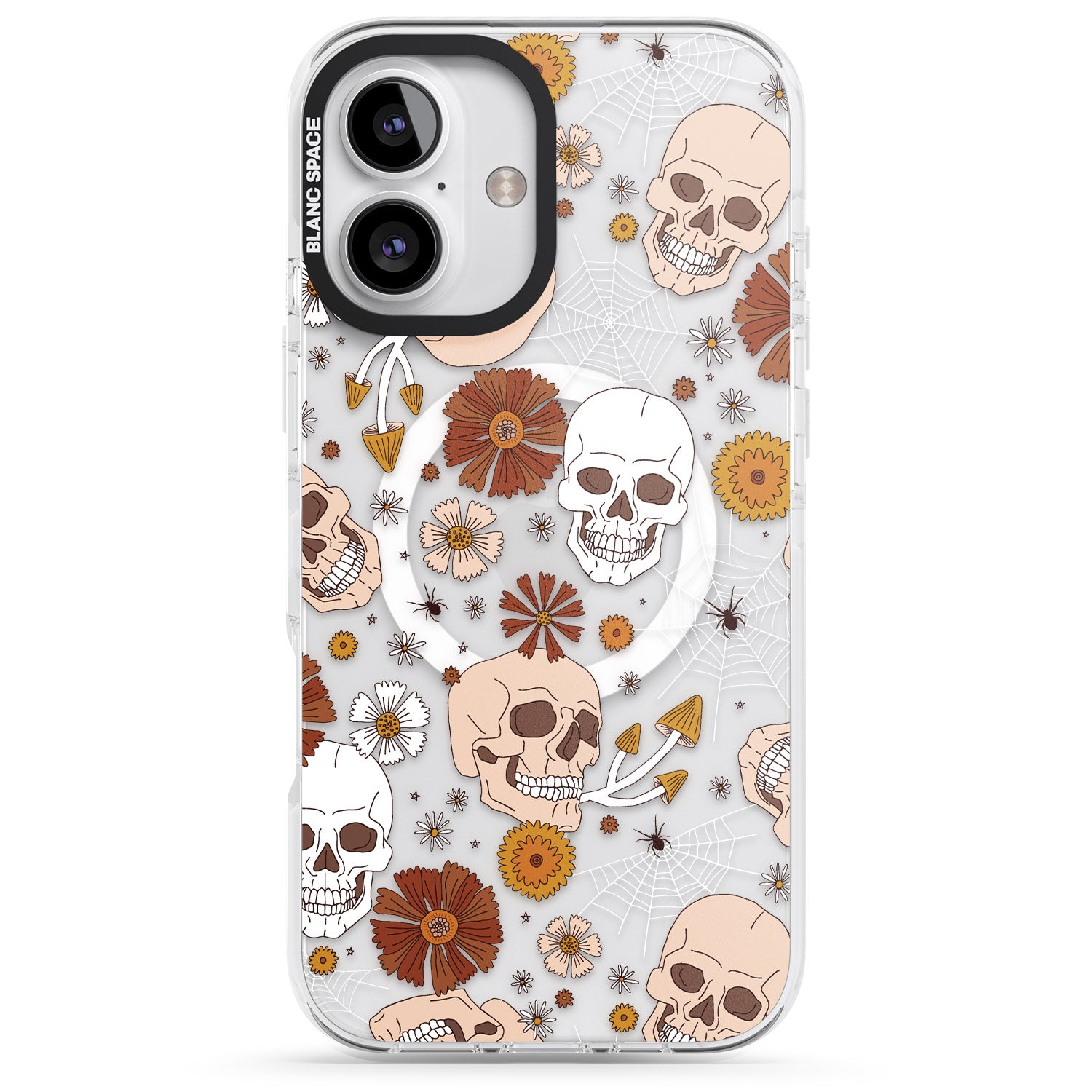 iPhone 16 Pro Max Halloween Skulls and Flowers Black Impact Phone Case