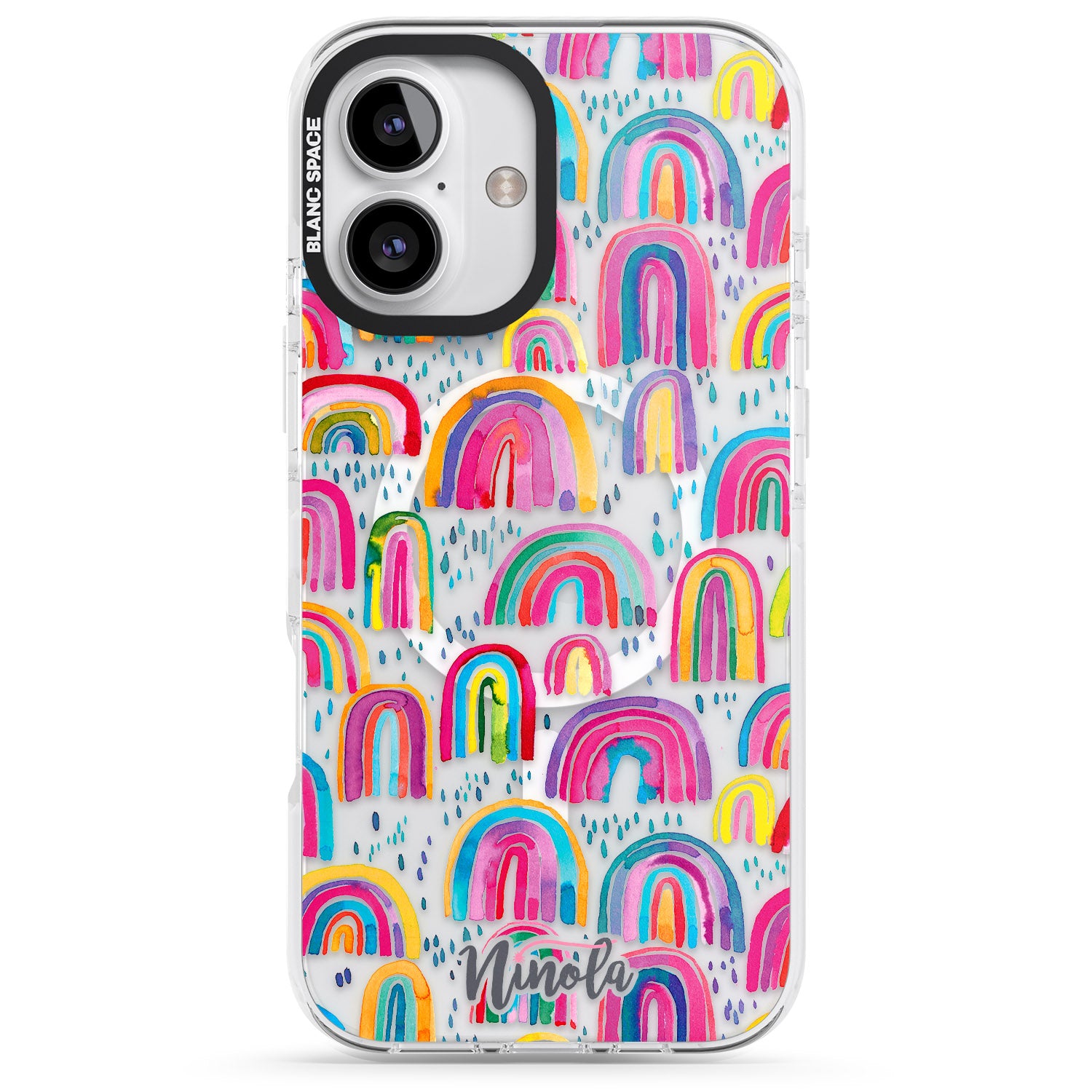 iPhone 16 Pro Max Cute Watercolor Rainbows Black Impact Phone Case