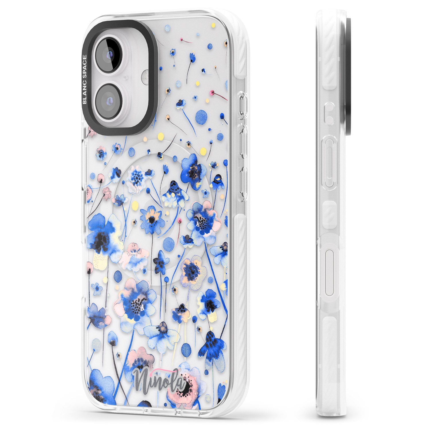 iPhone 16 Pro Max Ink Flowers Blue Black Impact Phone Case