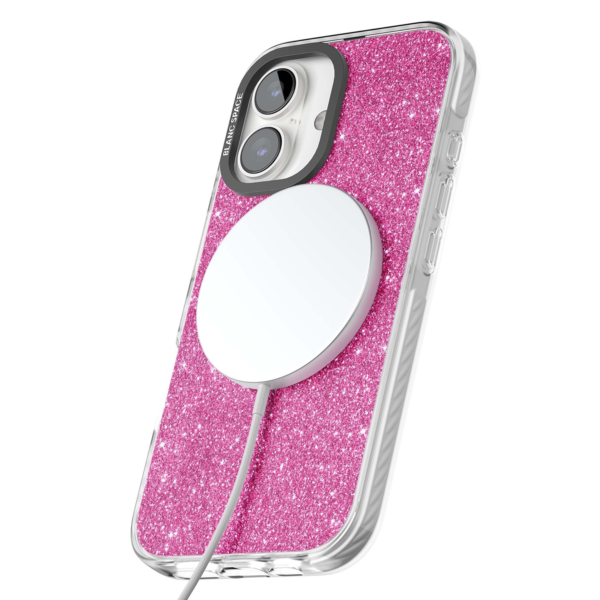 Pink Glitter Y2K iPhone case featuring hot pink glitter wallpaper with sparkle shimmer effect | Impact Magsafe case for iPhone 16, iPhone 16 Plus