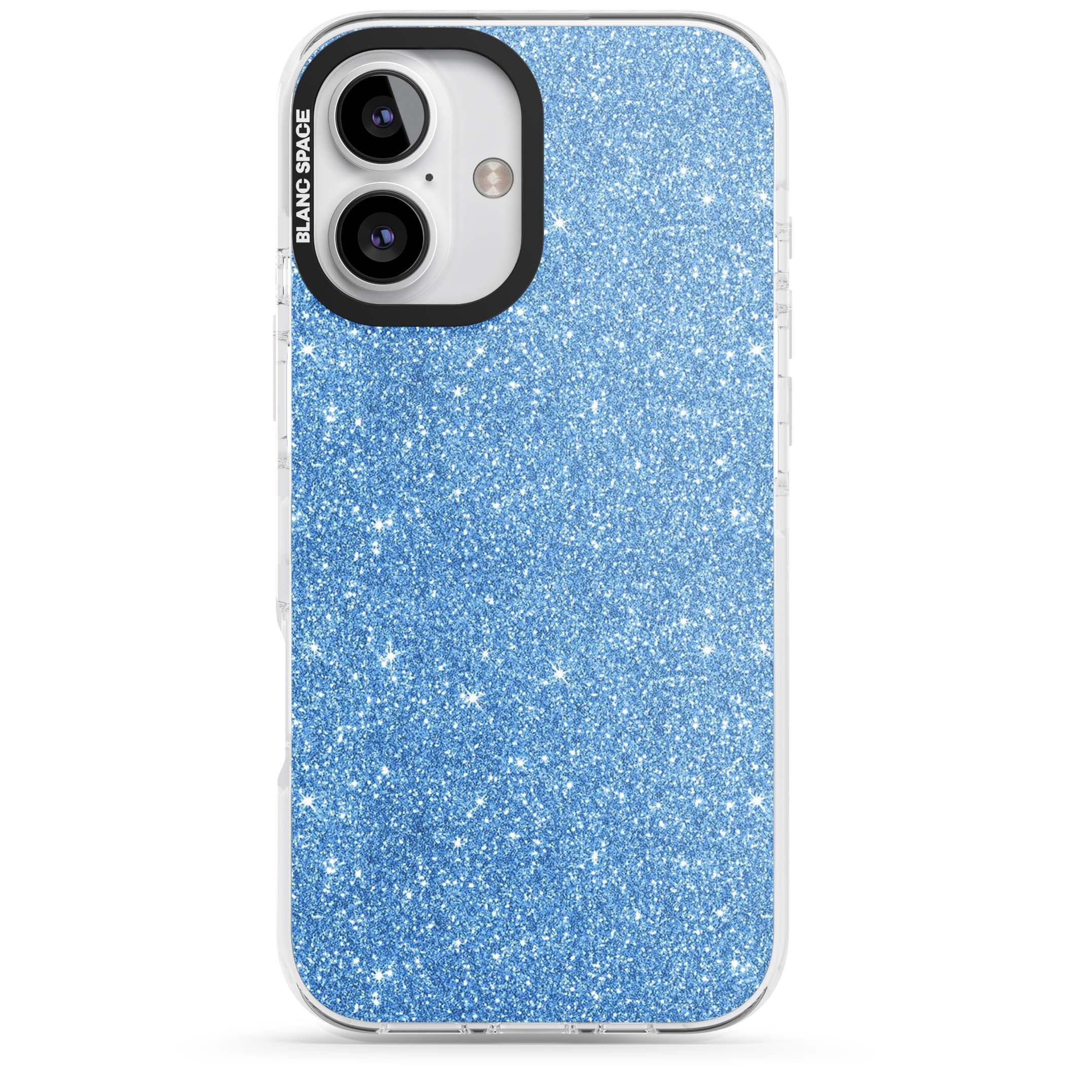 Blue Glitter blue glitter iPhone case featuring dense sparkling cerulean glitter with a glamorous shimmering finish | Impact Magsafe case for iPhone 16, iPhone 16 Plus