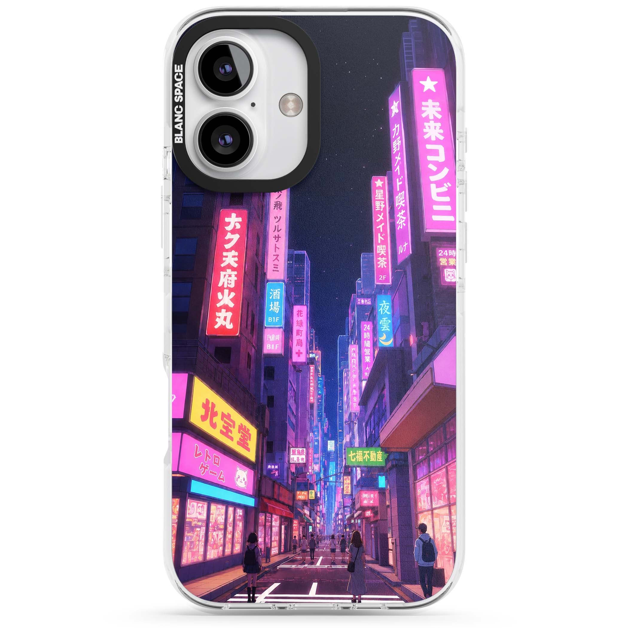 Shibuya At Night Japanese neon city iPhone case featuring glowing kanji signs, pink storefronts and a Tokyo street at n | Impact Magsafe case for iPhone 16, iPhone 16 Plus