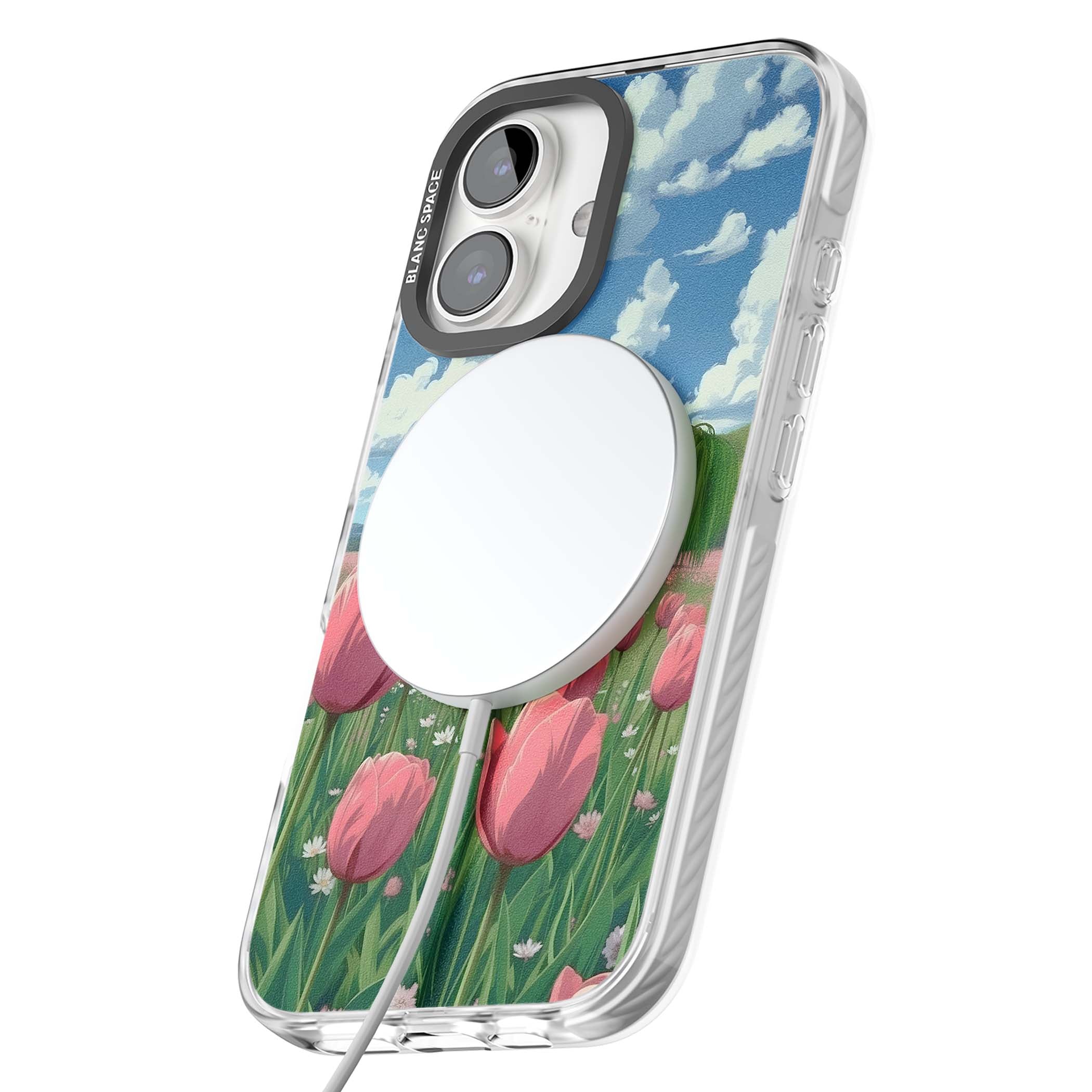 Willow By The Pink Tulips floral iPhone case | Impact Magsafe case for iPhone 16, iPhone 16 Plus