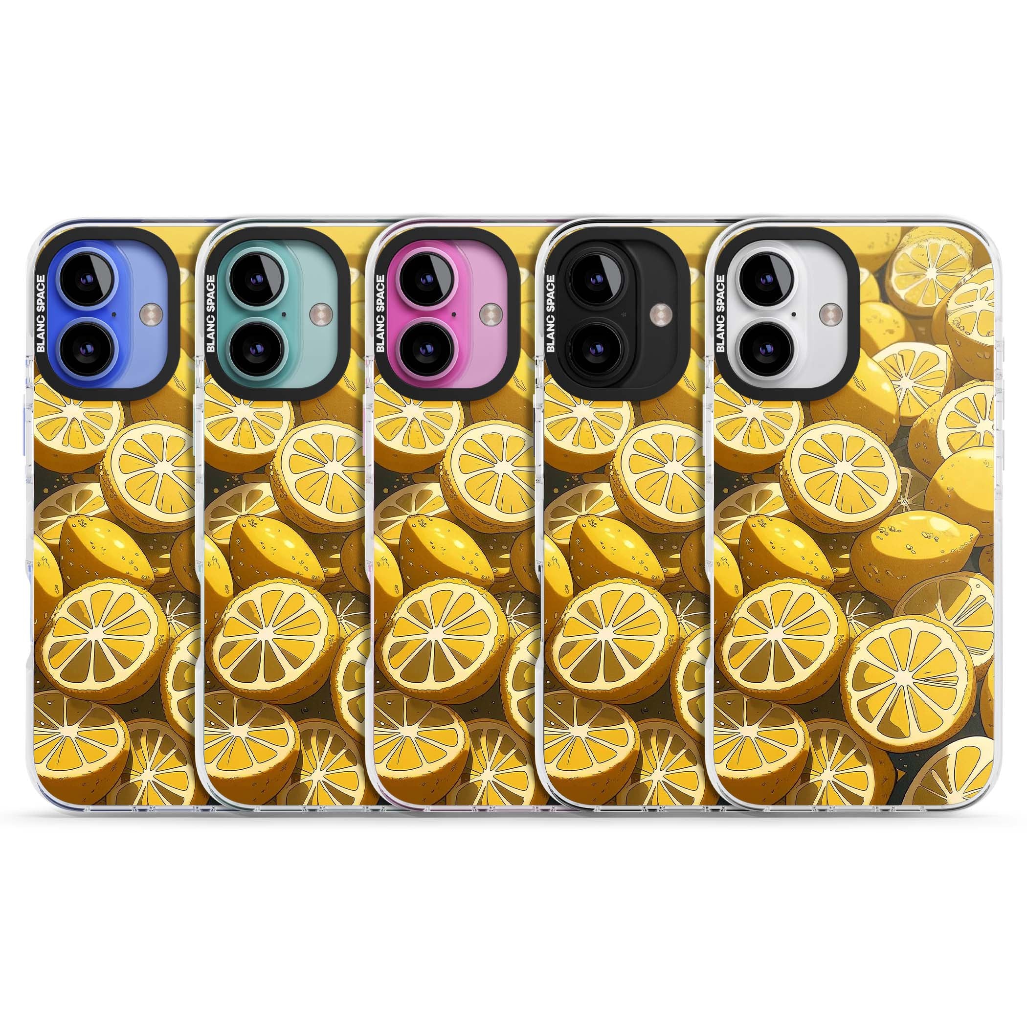 Zesty coastal iPhone case featuring illustrated Mediterranean lemons and citrus slices in golden yellow | Impact Magsafe case for iPhone 16, iPhone 16 Plus