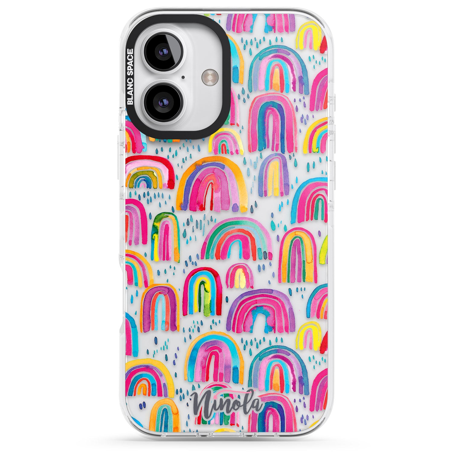 iPhone 16 Pro Max Cute Watercolor Rainbows Black Impact Phone Case