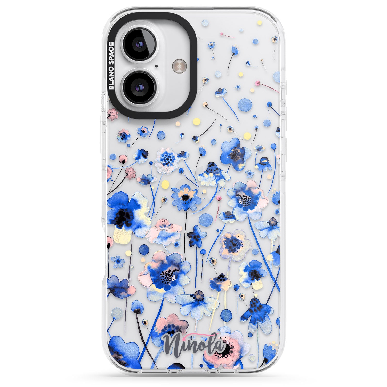 iPhone 16 Pro Max Ink Flowers Blue Black Impact Phone Case