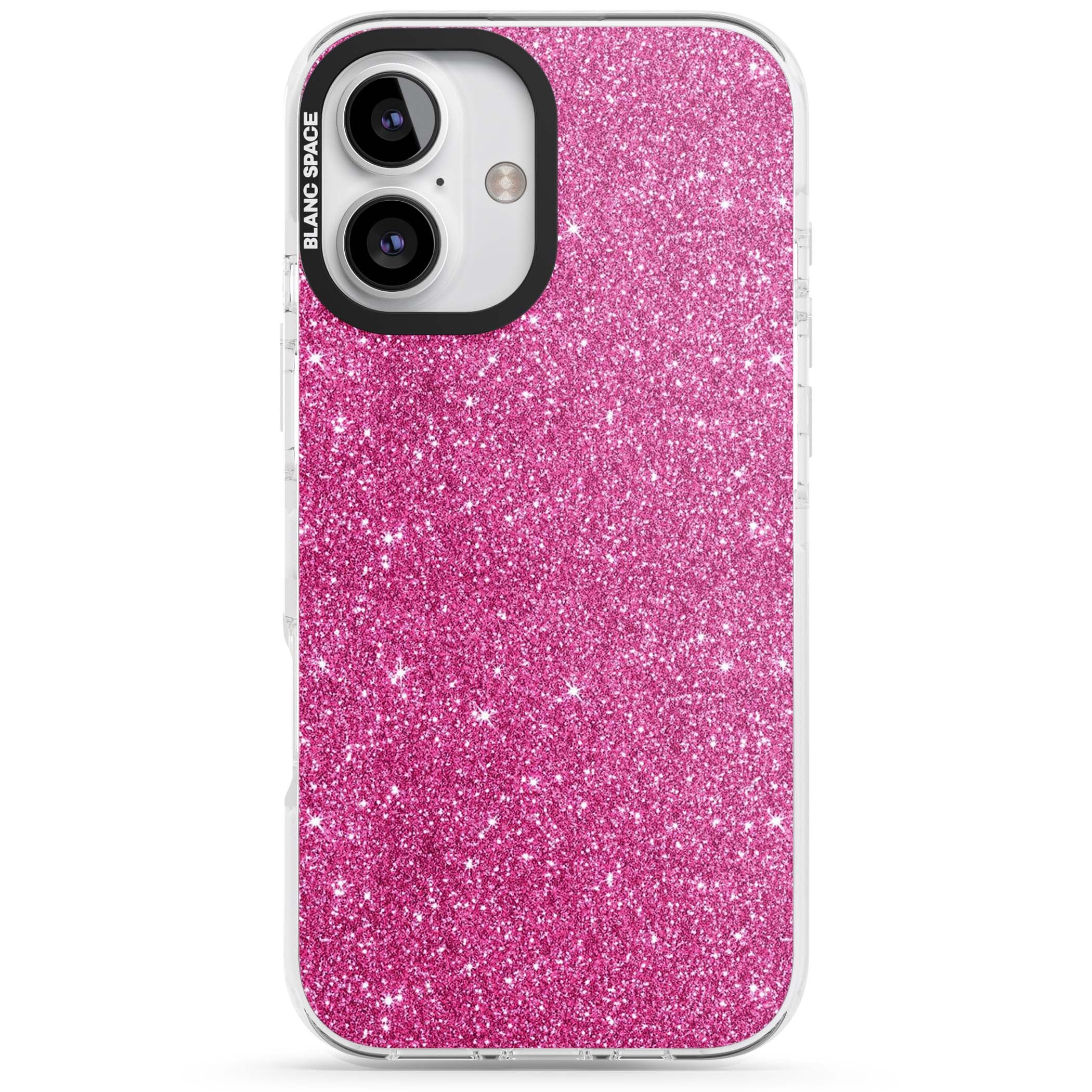 Pink Glitter Y2K iPhone case featuring hot pink glitter wallpaper with sparkle shimmer effect | Clear Impact case for iPhone 16, iPhone 16 Plus