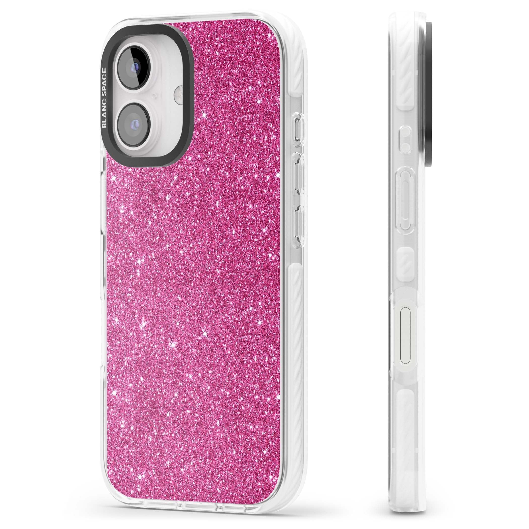 Pink Glitter Y2K iPhone case featuring hot pink glitter wallpaper with sparkle shimmer effect | Clear Impact case for iPhone 16, iPhone 16 Plus