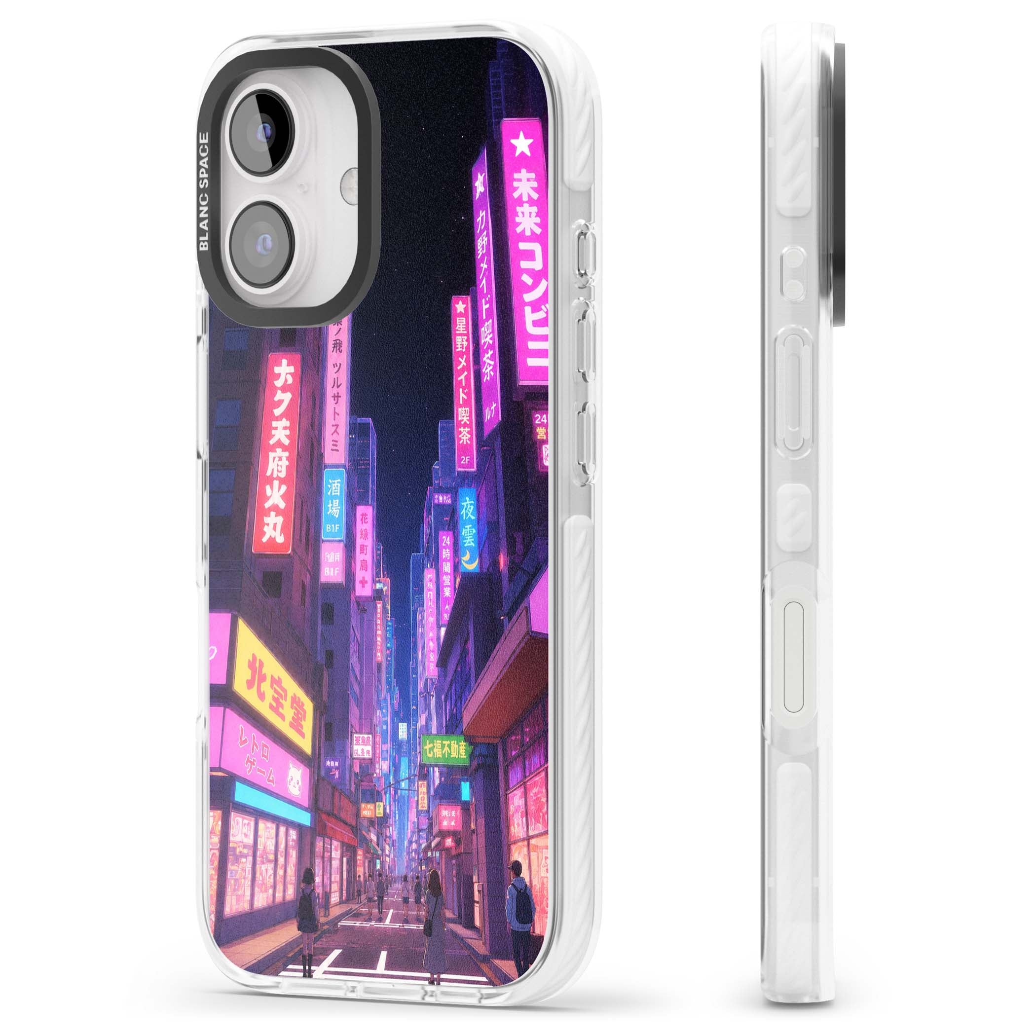 Shibuya At Night Japanese neon city iPhone case featuring glowing kanji signs, pink storefronts and a Tokyo street at n | Clear Impact case for iPhone 16, iPhone 16 Plus