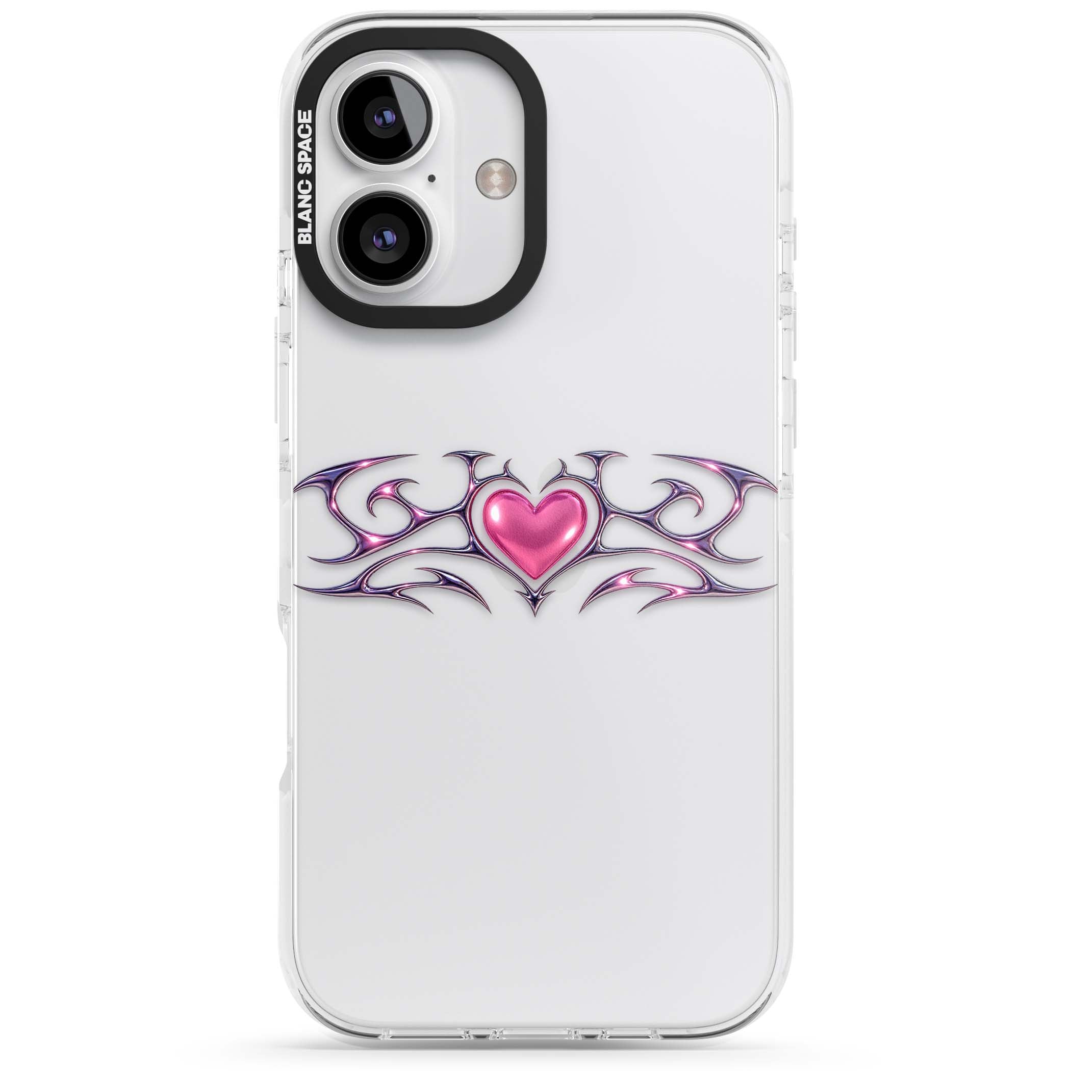 Pink Chrome Heart y2k iPhone case | Clear Impact case for iPhone 16, iPhone 16 Plus