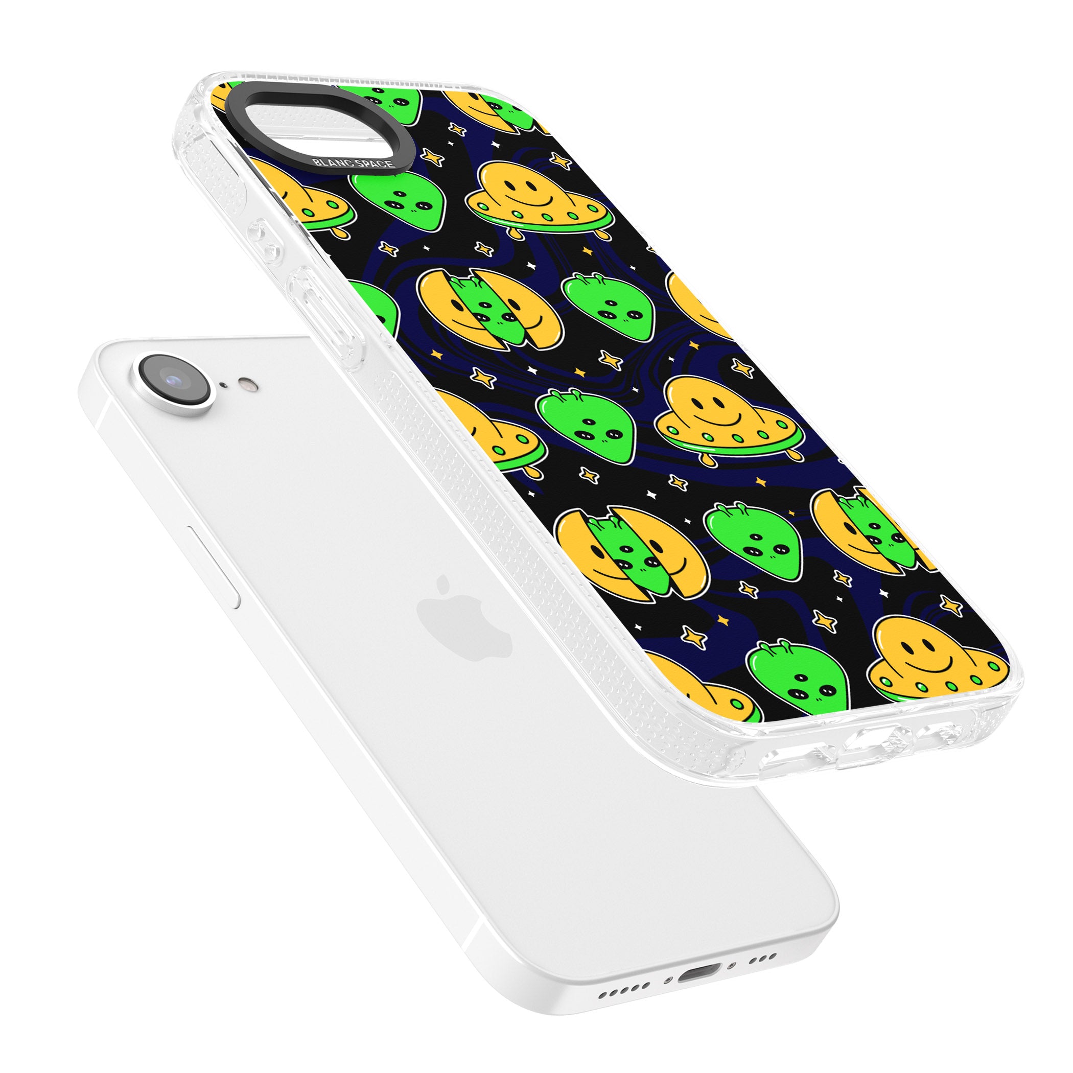 Alien Head Pattern iPhone 16e Clear Case Impact Air - Blanc Space