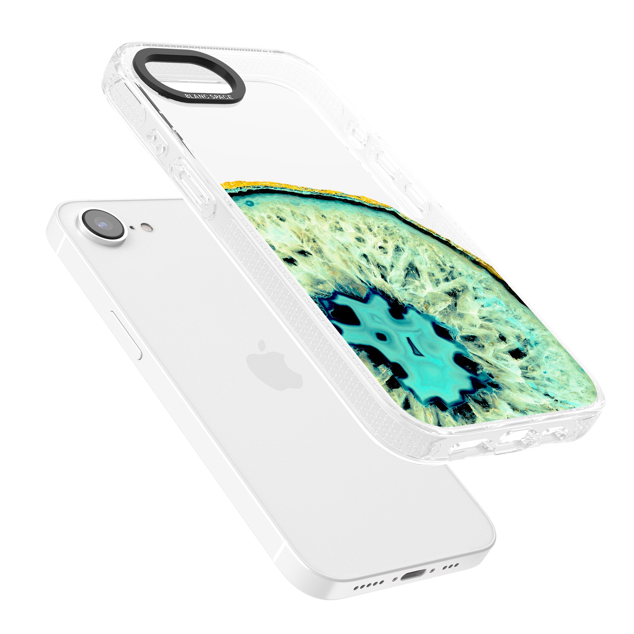 Turquoise & Green Gemstone Crystal Clear Design iPhone 16e Clear Case Impact Air - Blanc Space