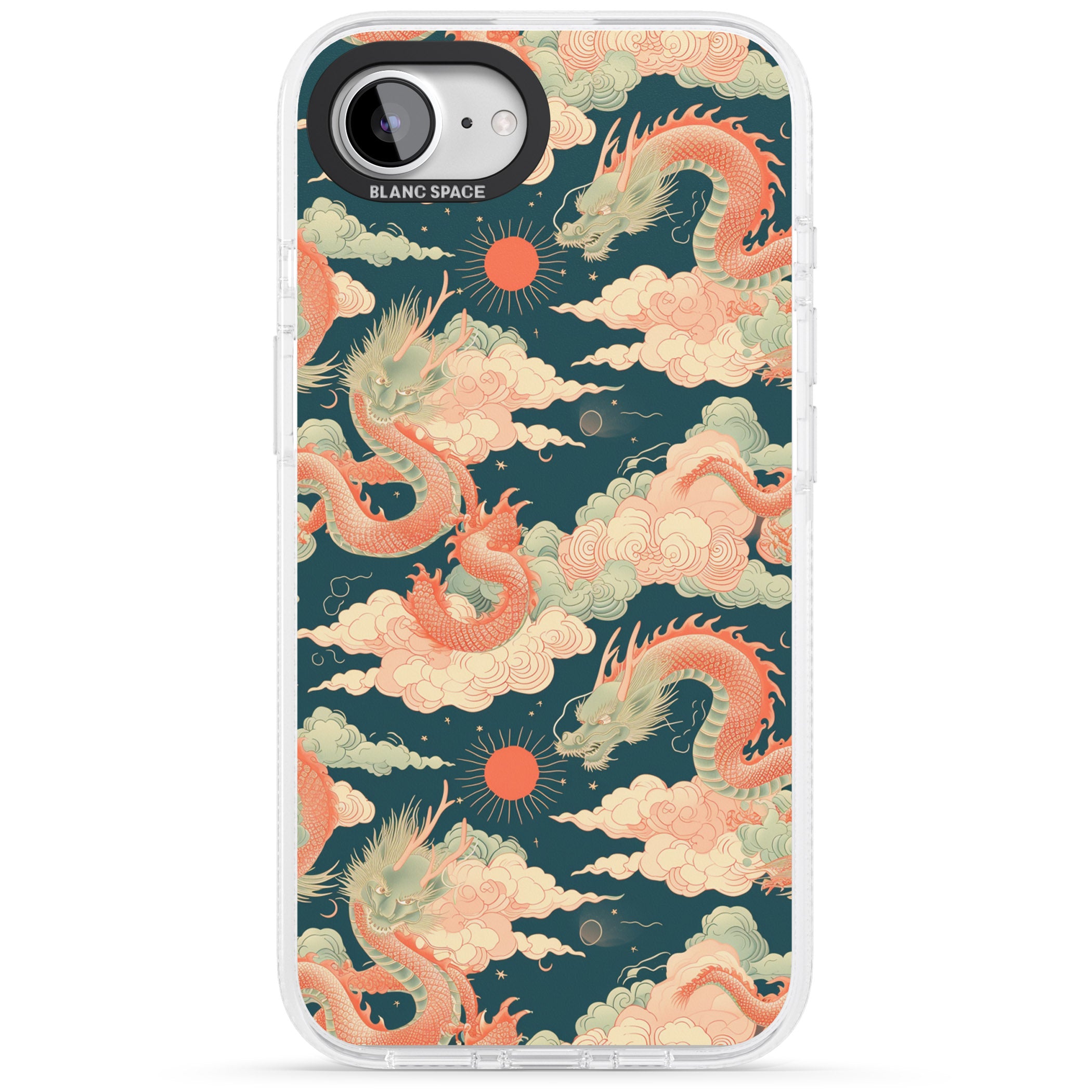 Chinese Dragons & Clouds iPhone 16e Clear Case Impact Air - Blanc Space