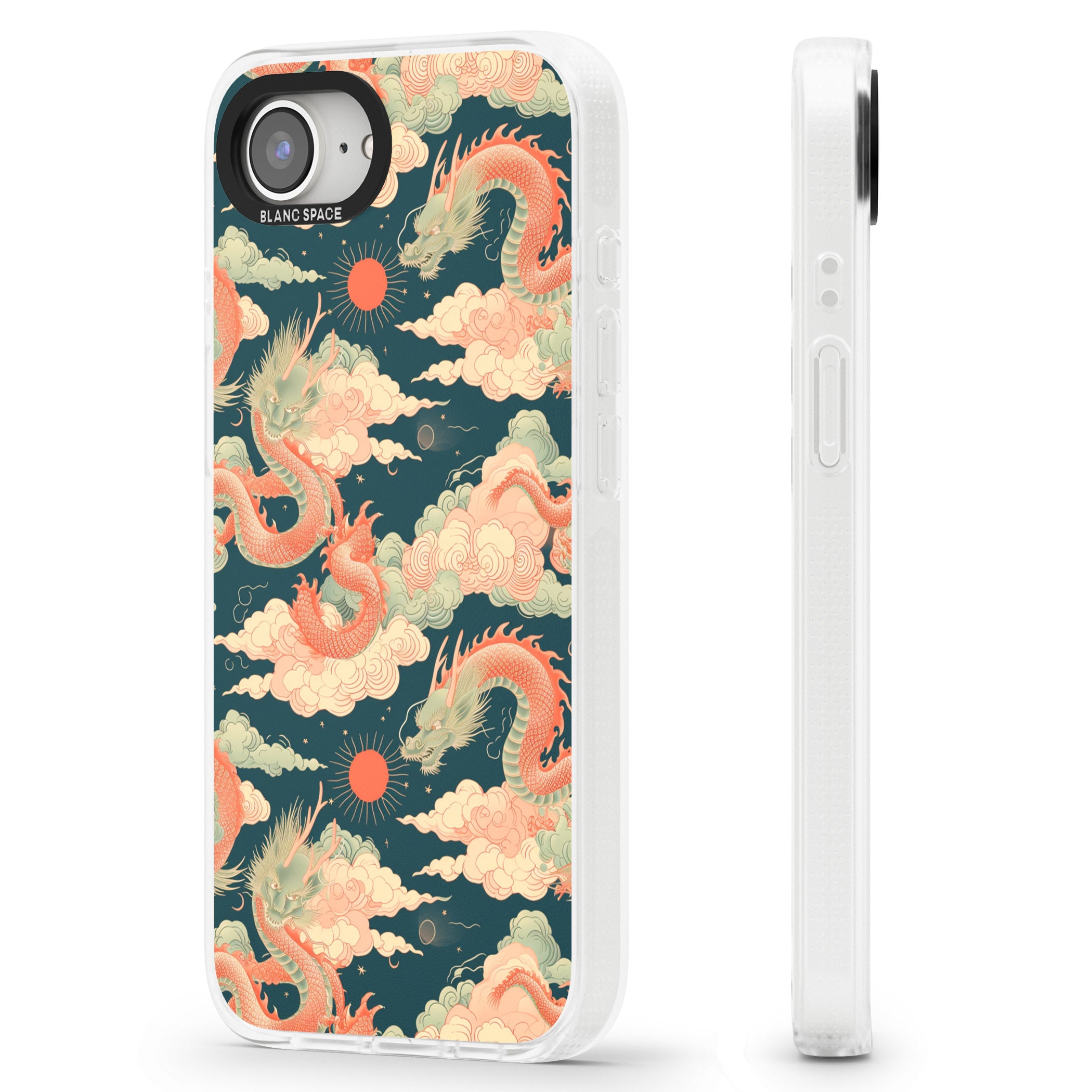 Chinese Dragons & Clouds iPhone 16e Clear Case Impact Air - Blanc Space